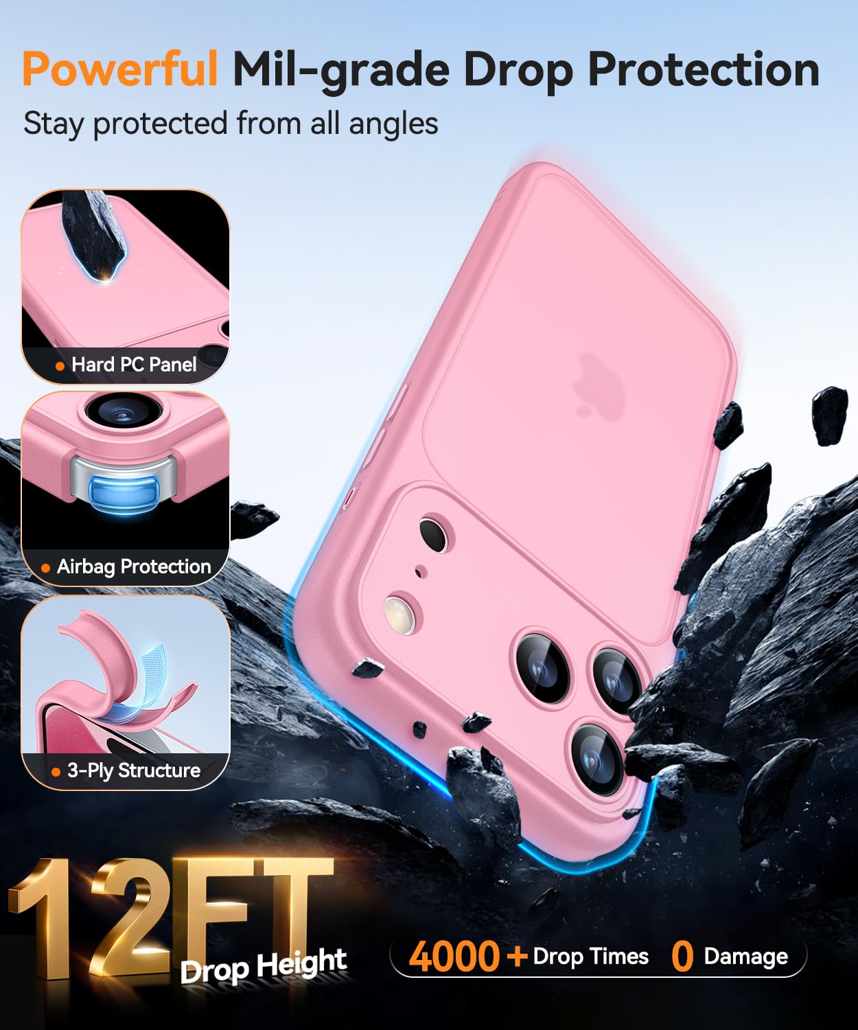 CANSHN Matowe Etui kompatybilne z iPhone 17 Pro, Półprzezroczysty Tyl, Odporność na Odciski Palców 6,3 cala - Różowy