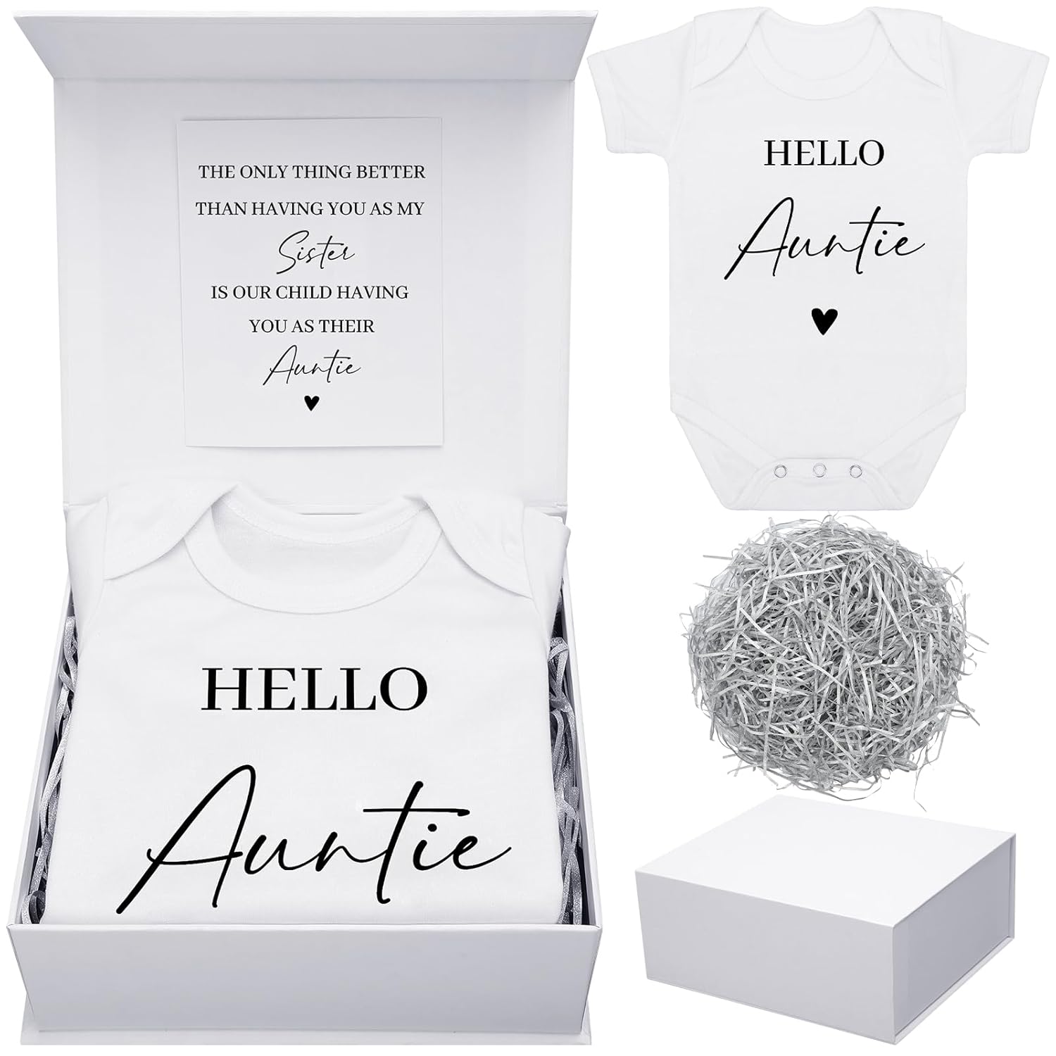 Shyyween 4 Pcs Pregnancy Announcement for Grandma, Hello Grandma Baby Bodysuit, Hello Grandma Pregnancy Reveal Card Baby Reveal Gift Box Baby Announcement Gifts Set for Grandma