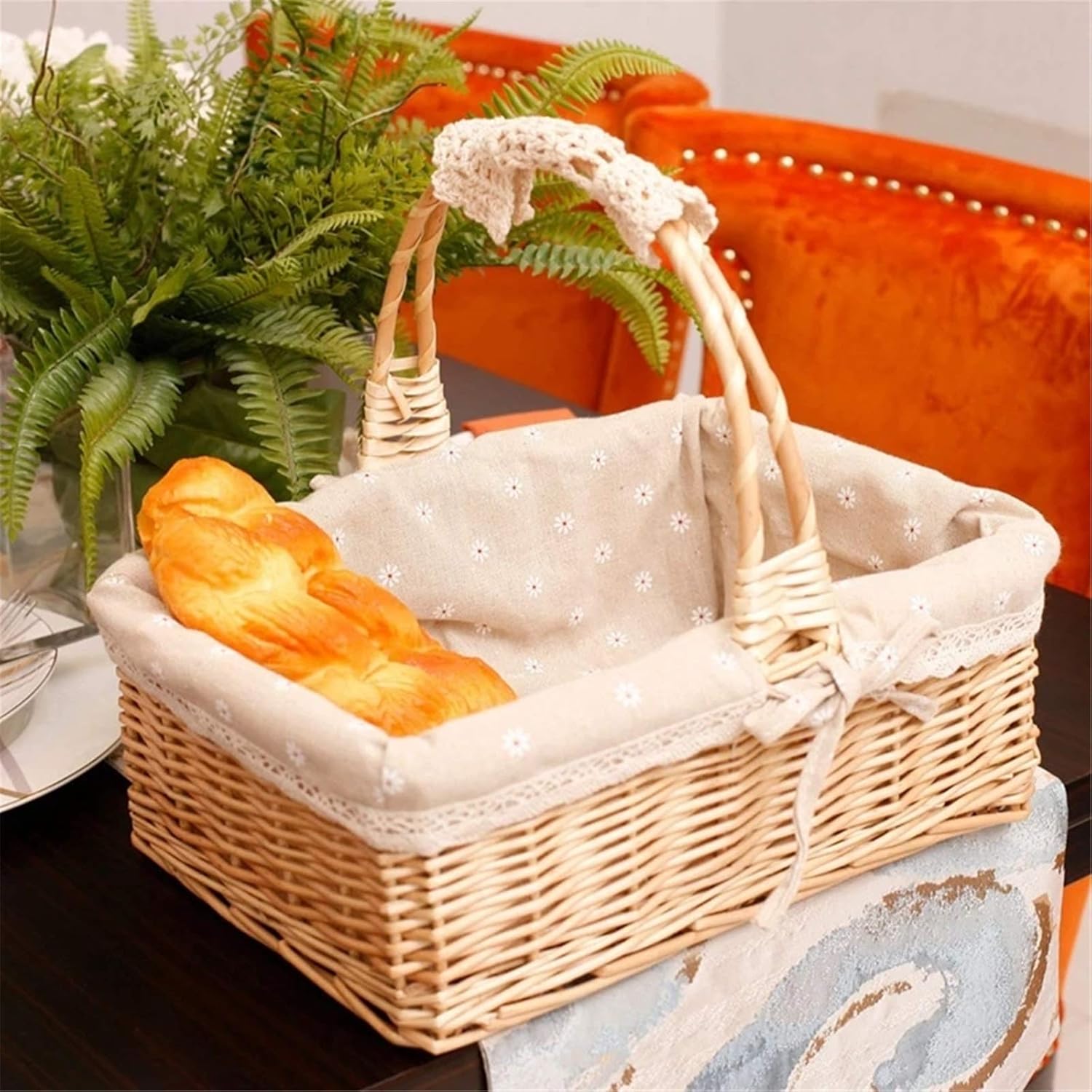 Picnic Basket Handmade Uncovered Country Style Outdoor Picnic Party Barbecue Storage Basket for Camping Outdoor