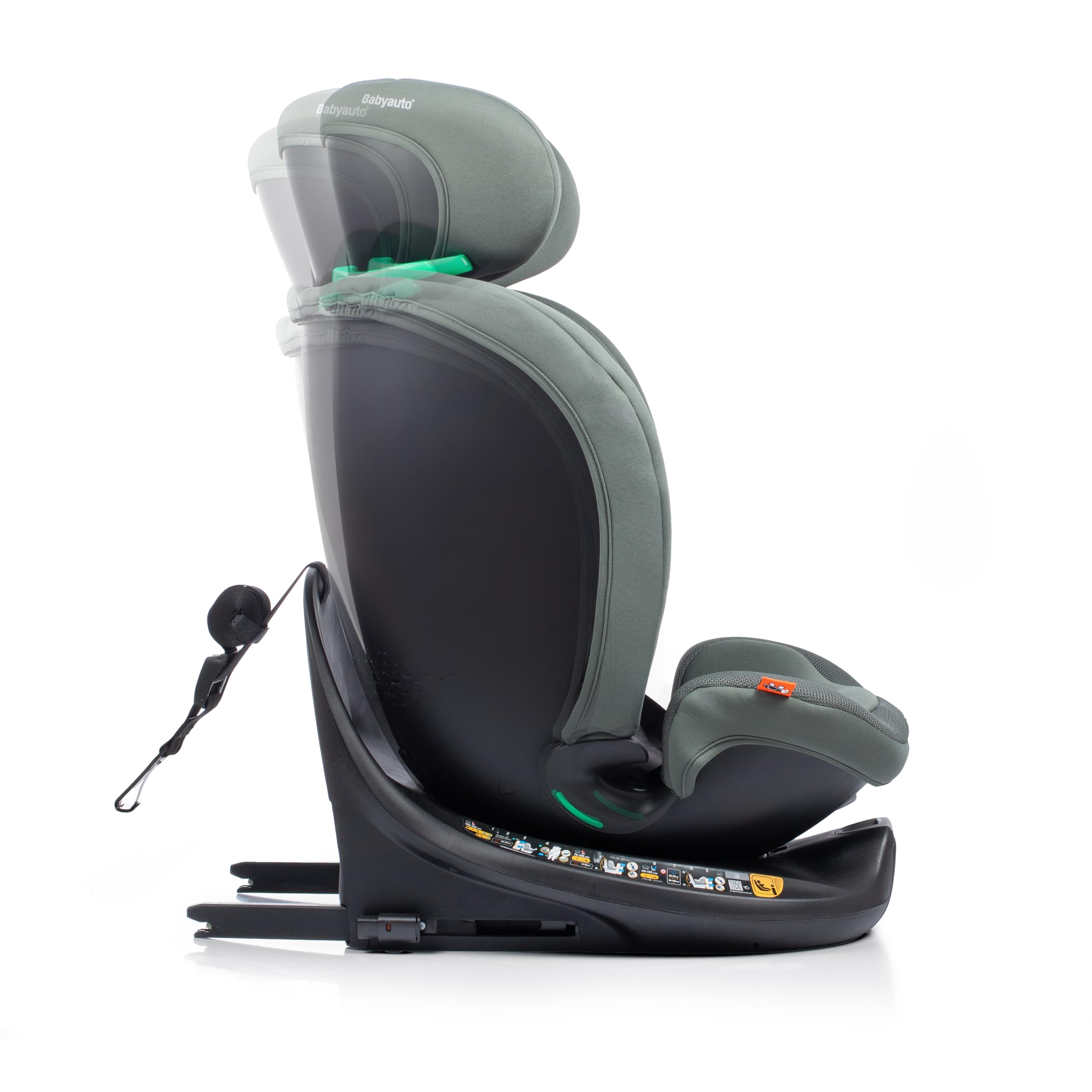 BABYAUTO – Silla de coche KANDA iFix 40-150 Centímetros i-Size – Isofix + Top Tether en base – Giro 360° – A contramarcha hasta 105 Centímetros – 4 reclinados – Reposacabezas ajustable (Pine Green)
