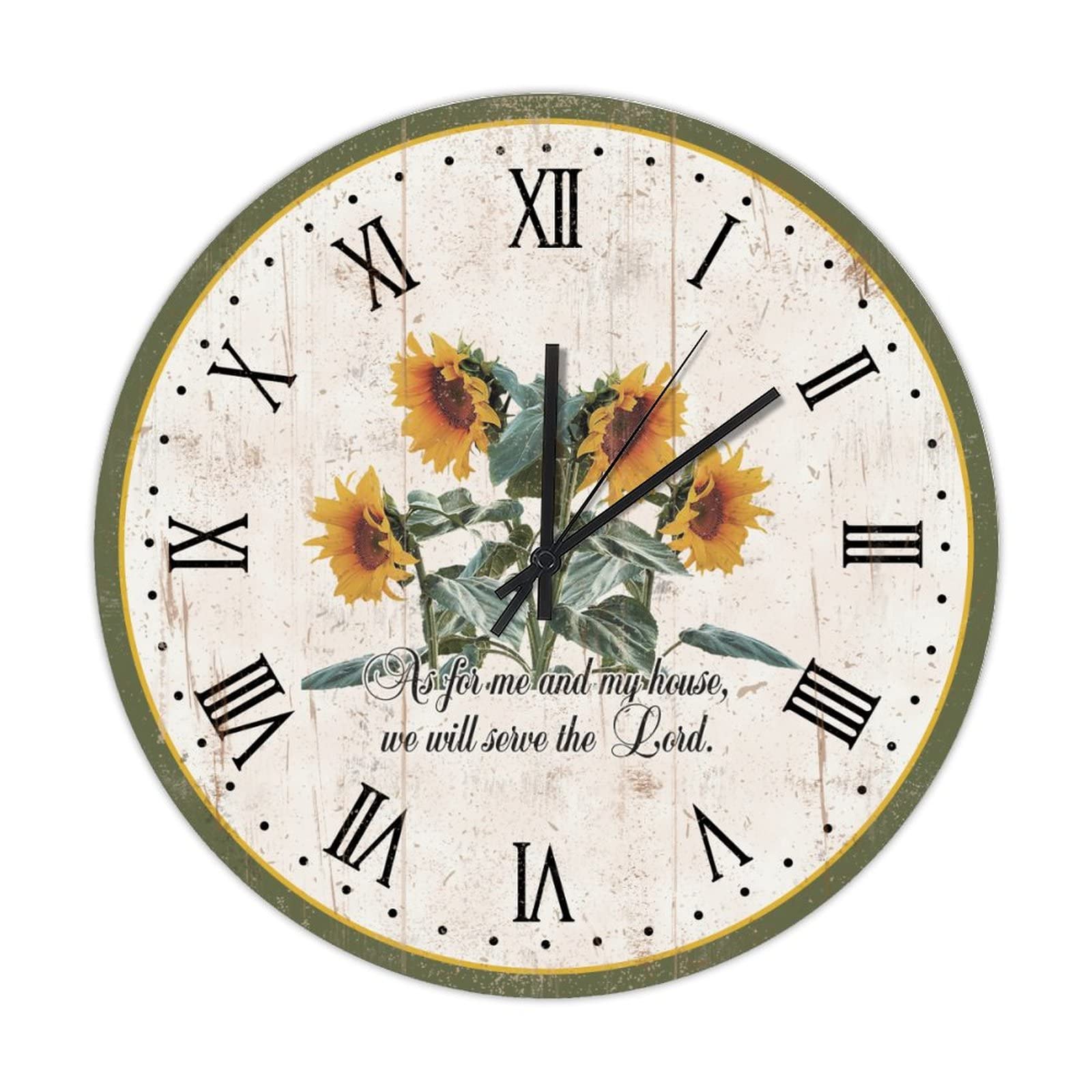 Horloge murale silencieuse et sans tic-tac en bois de tournesol vintage chic