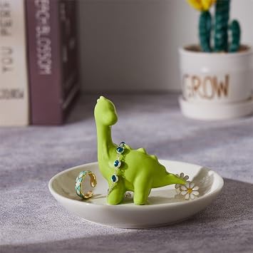 Dinosaur Ring Holder Jewelry Dish, Ceramic Jewelry Holder Jewelry Tray Preppy Room Decor, Cute Gifts for Women Girls Birthday Wedding Christmas