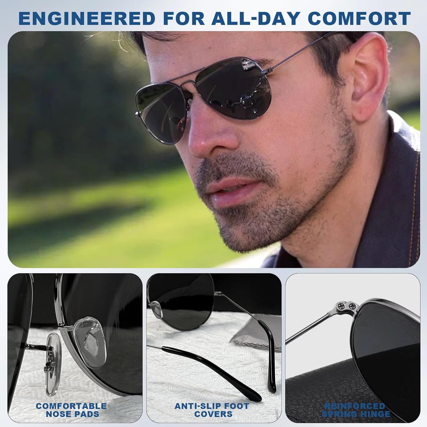 Tempered Glass Sunglasses Polarized Aviator for Men & Women, Shatterproof Scratch-Resistant Lens with UV400 Protection