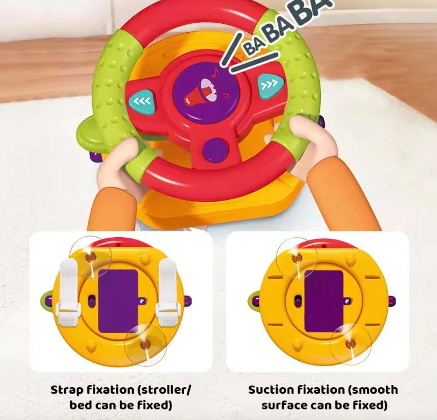 BeFunky 2-in-1 Baby Stroller Toy - Interactive Dashboard Steering Wheel Pretend Play Driving Toy, Car Seat Toys with Light and Music - Travel Baby Toys - Image 5 thumbnail