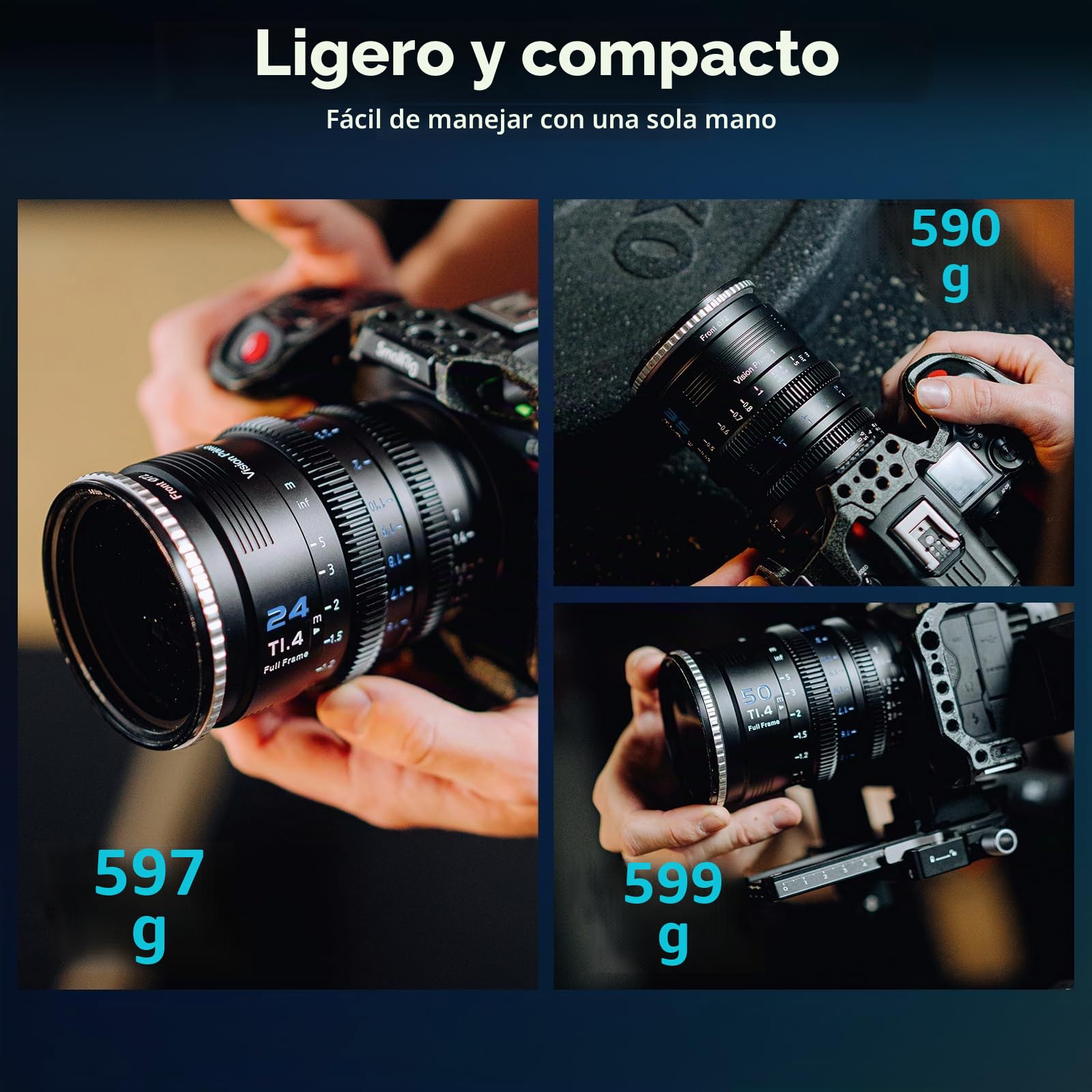 SIRUI VP-1 Vision Prime 1 T1.4 Full Frame Cine Lens Set, 24mm, 35mm, 50mm Lente de Cine de Enfoque Manual con Preinstalación E Montura, Interchangeable RF/Z/L Monturas, 1 Lens para 4 Monturas (Black)