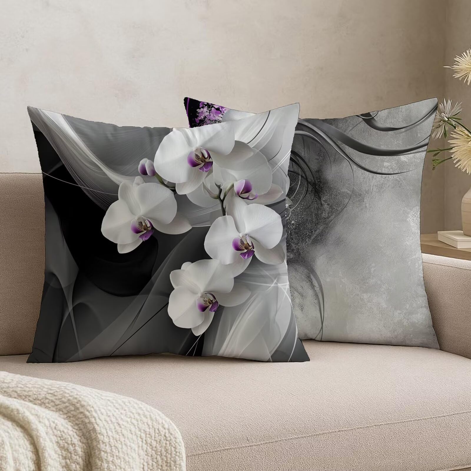 Housse de coussin velours gris argenté 55x55 pour canapé salon et lit de chambre