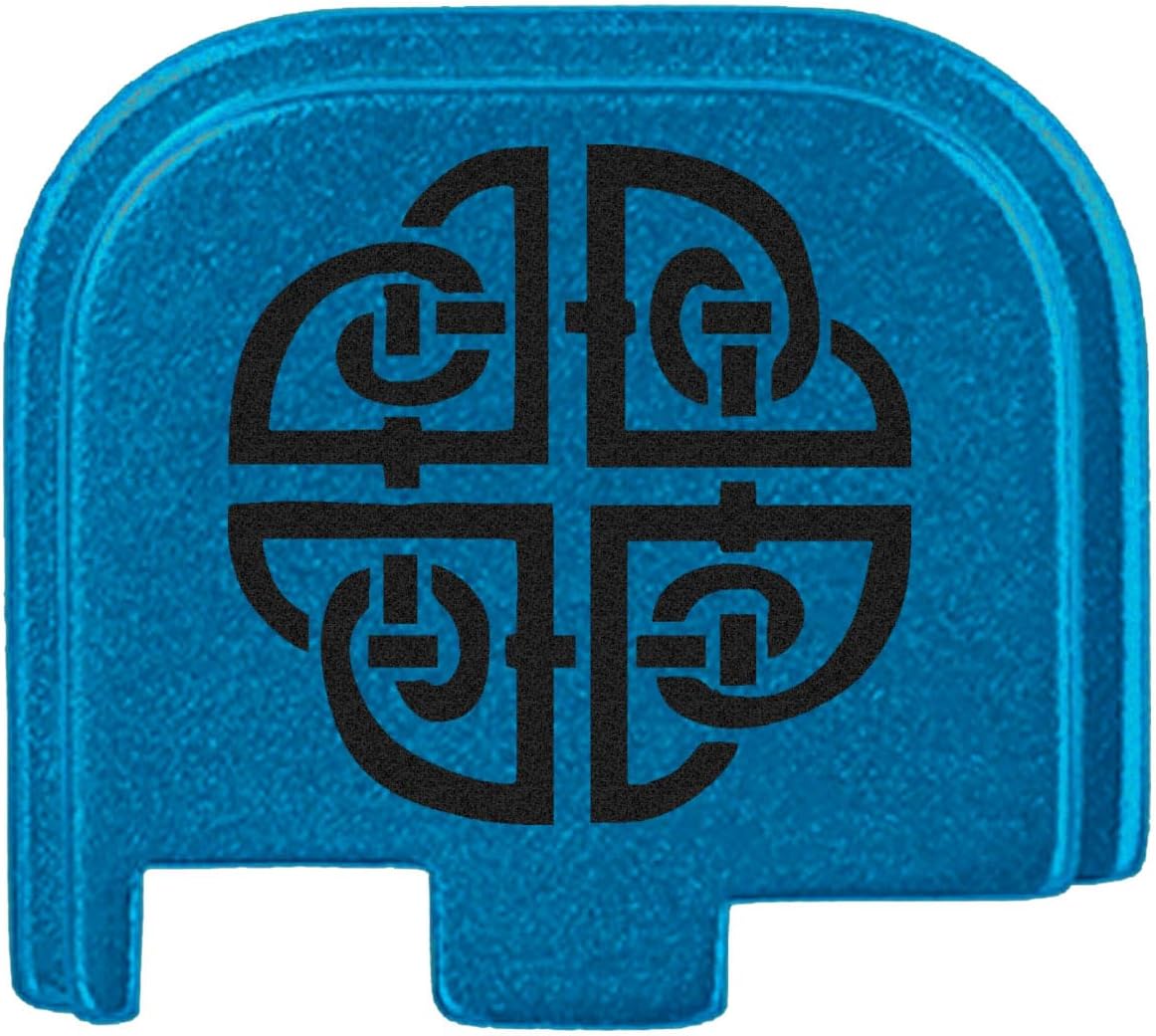NDZ Performance Slide Cover Back Plate for Glock 43 43X 48 & PSA Dagger Micro – Aluminum Upgrade with Black Engraving – Celtic Shield – Blue