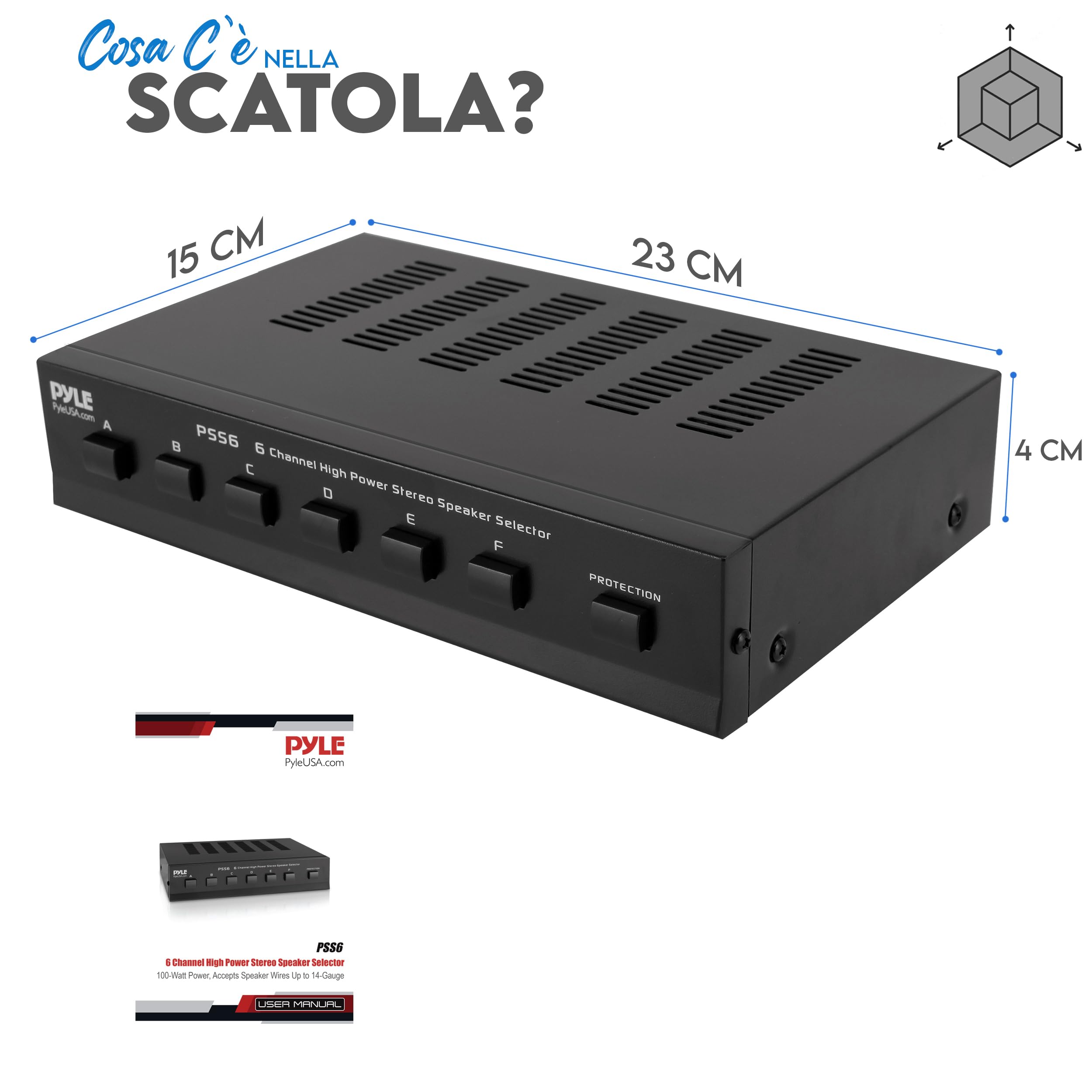 Pyle Amplificatore Audio Stereo Selettore Altoparlanti 6 Zone Interruttore Multi-Canale