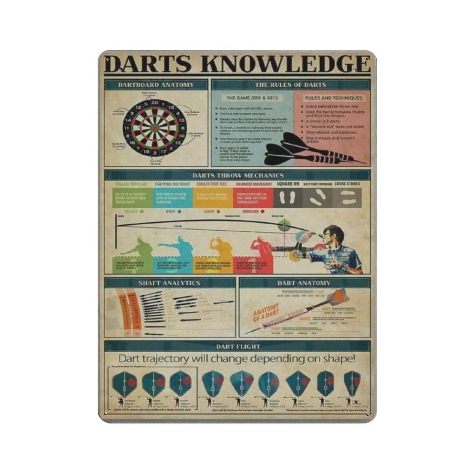 AOOEDM Signage Darts Knowledge Vintage Tin Sign Metal Tin Signs for Man Cave Funny Art Wall Plaque Kitchen Bar Pub Coffee Shop Wall Decor