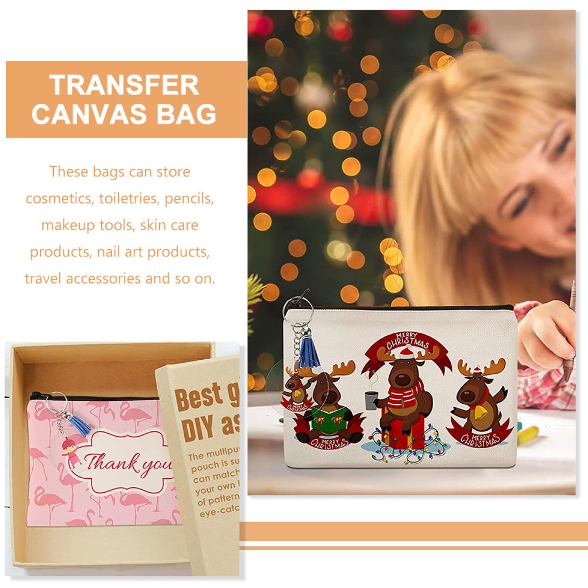 Tofficu Set 10 Pezzi Borse Cosmetiche in Tela Bianca Zip, Sacchetti per Trucchi e Accessori, Borsa da Viaggio Resistente e Pratica per Famiglia