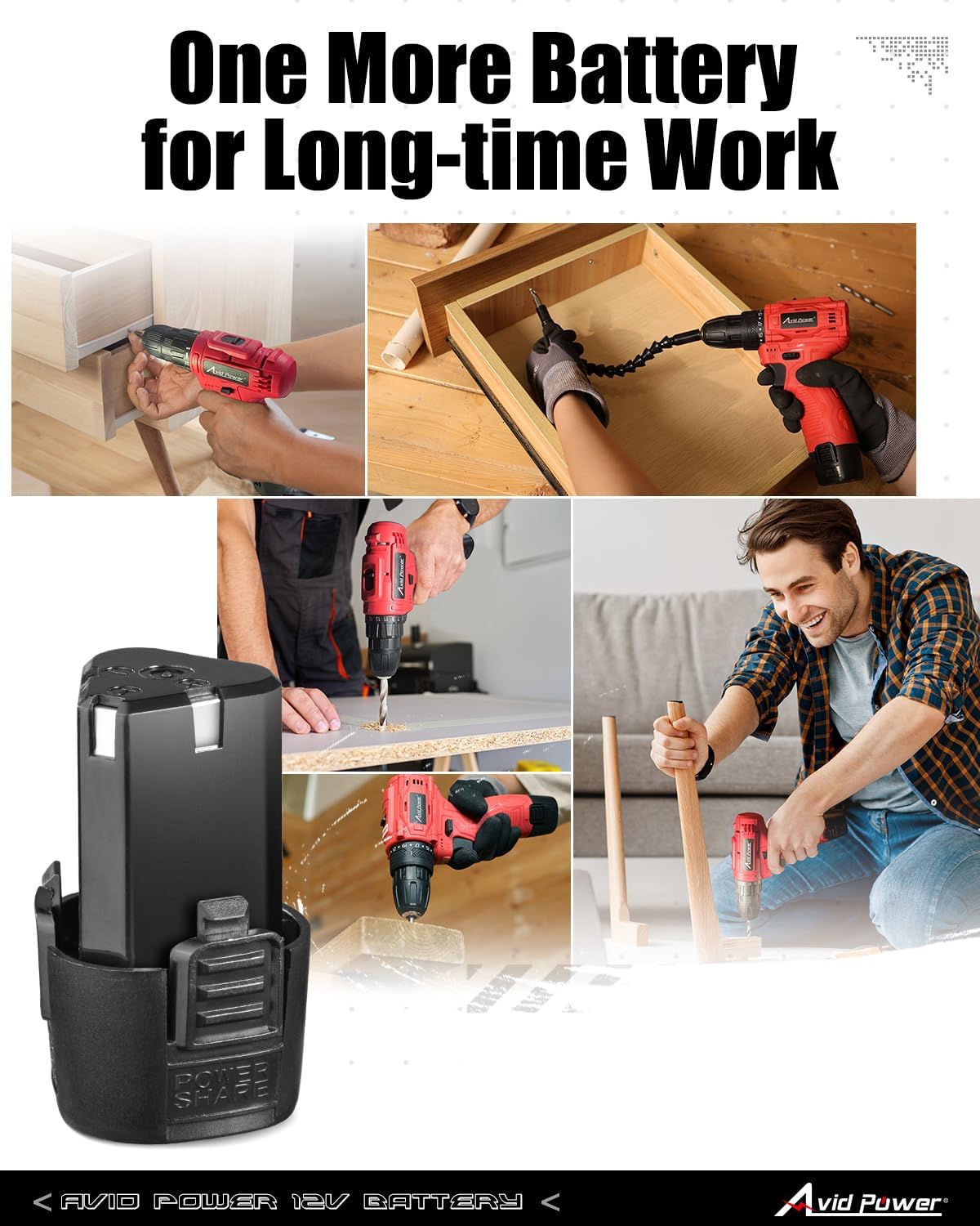 AVID POWER 12V MAX 2000mAh Lithium Ion Rechargeable Battery - Only Fit for 12V Electric Drill ACD121 & ACD122