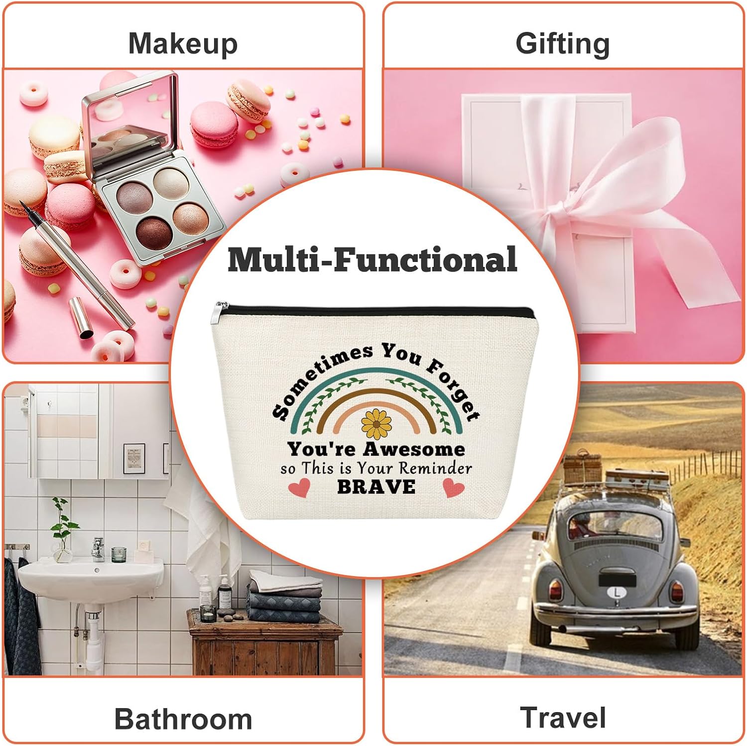 Positive Affirmation Gifts Makeup Bag Motivational Gifts for Women Daughter Sister Friend Coworker Inspirational Encouragement Valentines Christmas Birthday Gift for Her Travel Pouch - Image 7