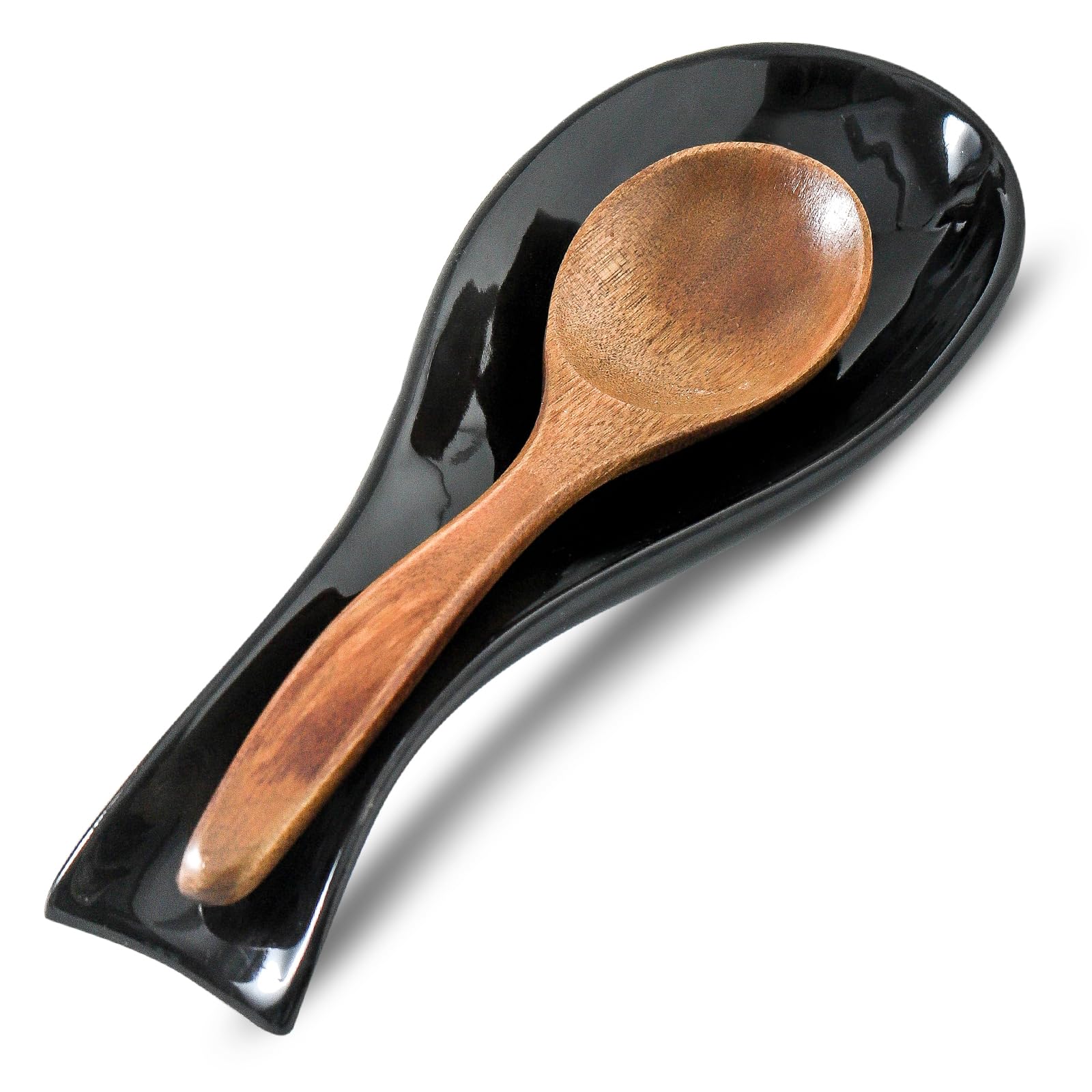 Tikooere Ceramic Spoon Rest for Stove Top,Large 8.7 Inch Spoon Holder for Kitchen Counter,Porcelain Utensil Rest for Thankgiving and Christmas Gift,Dishwasher Safe and Heat-Resistant,Black(1 PC) โ image 1