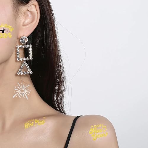 Miniatura 5 de BIZUTERIA Tatuajes temporales de Nochevieja - 42 estilos de purpurina tatuajes temporales de Año Nuevo, decoración de feliz año nuevo 2024,