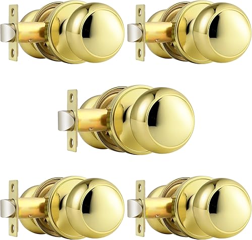 Vista 28 de Probrico Perillas de puerta de paso, manijas de puerta de latón pulido, manijas de puerta de pasillo y armario, cerraduras sin llave, paquete de 10