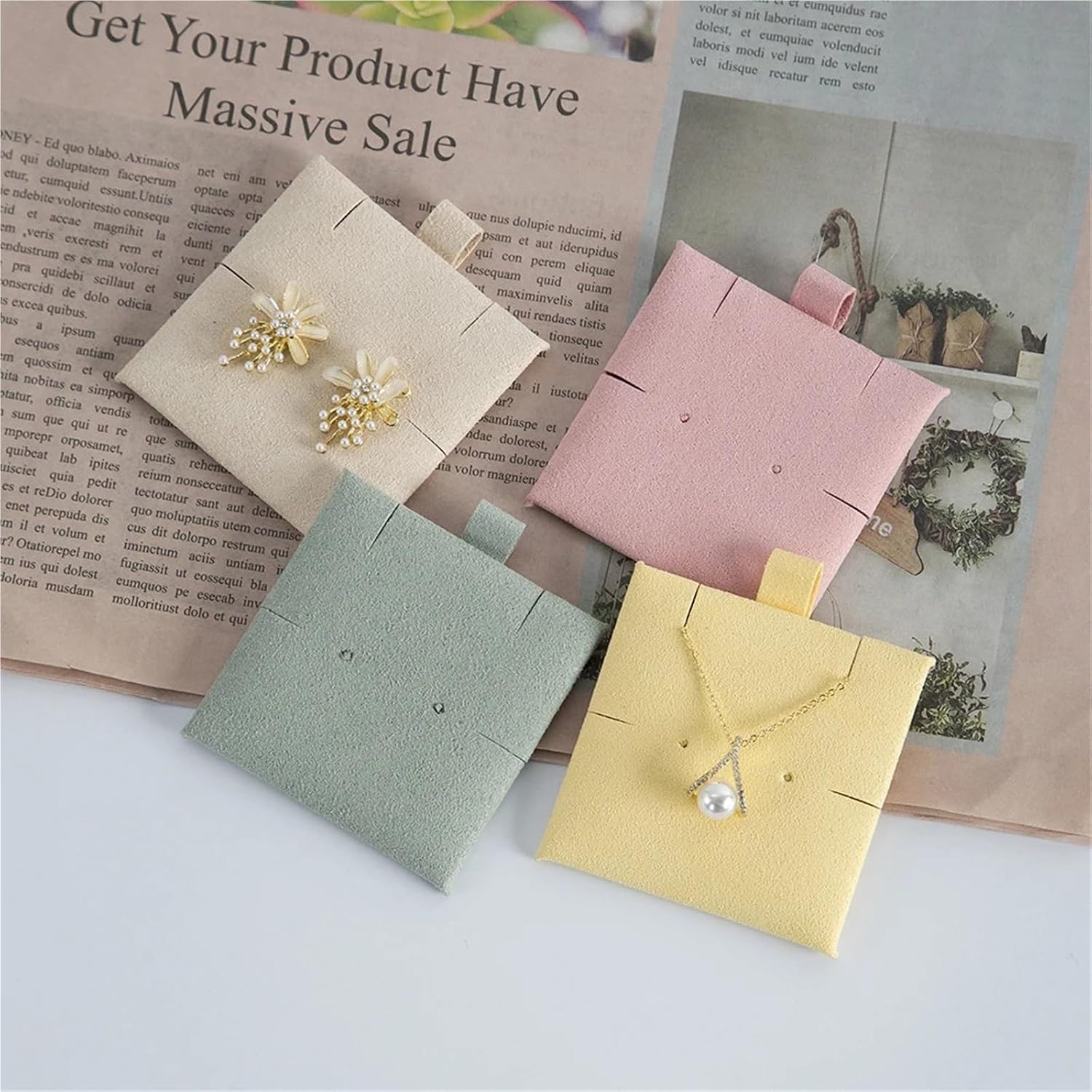 5pcs Bulk 6x6cm Jewelry Packaging Display Card Earrings Necklace Bracelet Microfiber Gift Accessories Wedding(Cream)