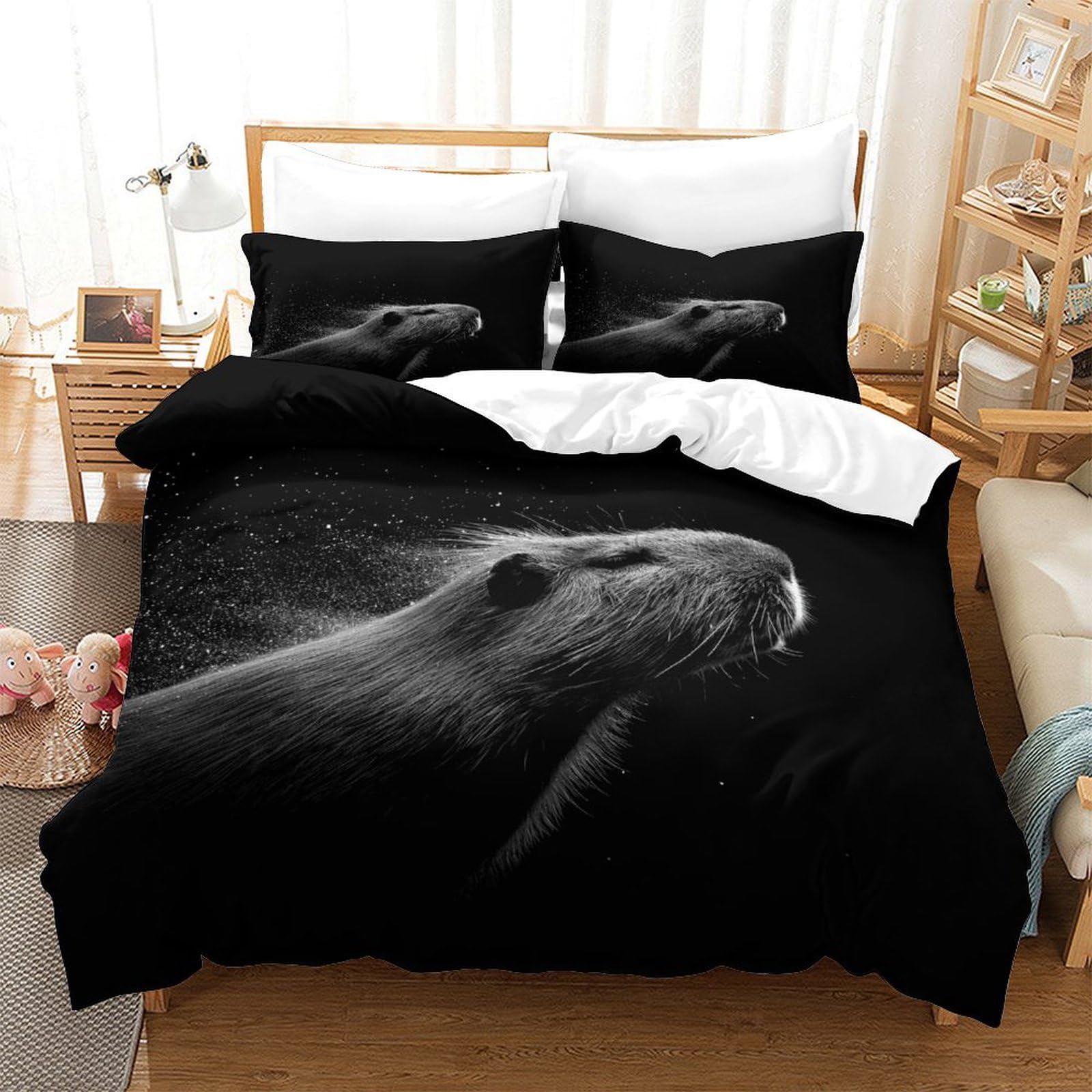 P1S9U7W5Y Black Horse 3D Printed Duvet Cover Set 3 Pieces Microfiber Bedroom Decor Horse Bedding Set for Adults Teens Soft Breathable Double（200x200cm）