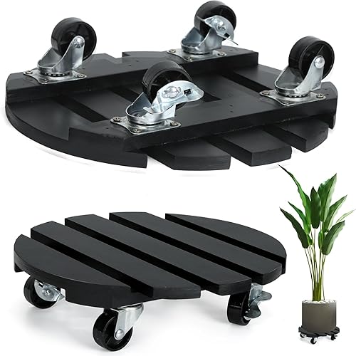 Miniatura 8 de Paquete de 2 soportes para plantas con ruedas, organizadores para plantas con ruedas deslizantes suaves bloqueables de 360, duradero, resistente,