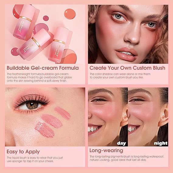 Lightweight Breathable Liquid Blush, Soft Velvet Cream Face Cheek Tint, Matte Cream liquid blush for Cheeks, Natural-Looking Soft Blush Cheek, Vegan & Cruelty-free (01#)