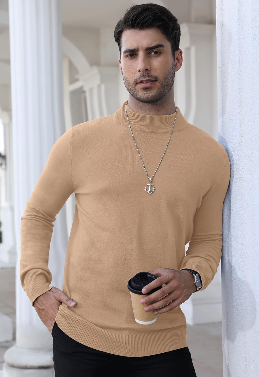 MLANM Men's Mock Turtleneck Pullover Sweater Lightweight Sweatshirts Basic Knitted Half Neck Thermal Pullover - Image 4