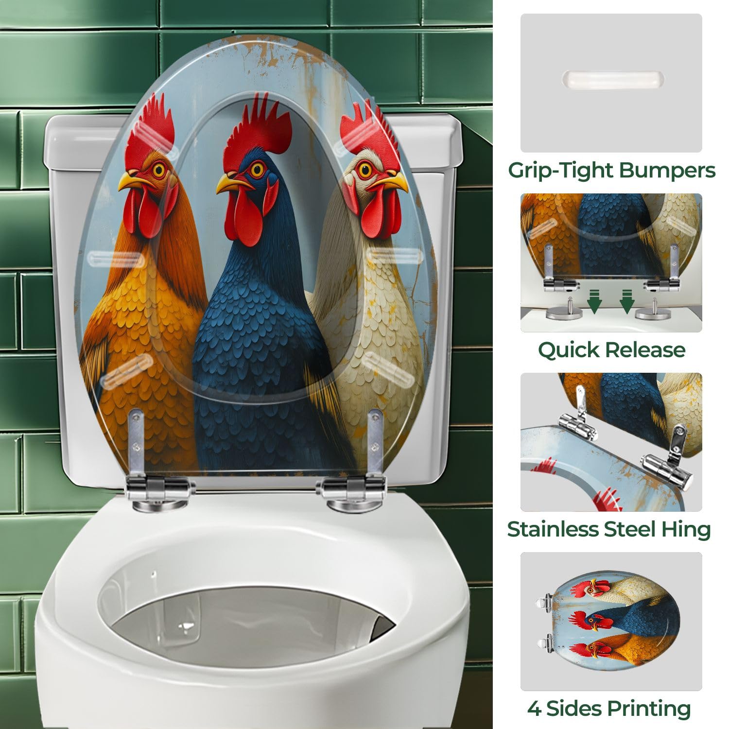 Asiento de inodoro alargado de liberación rápida, fácil de limpiar, decoración para el baño