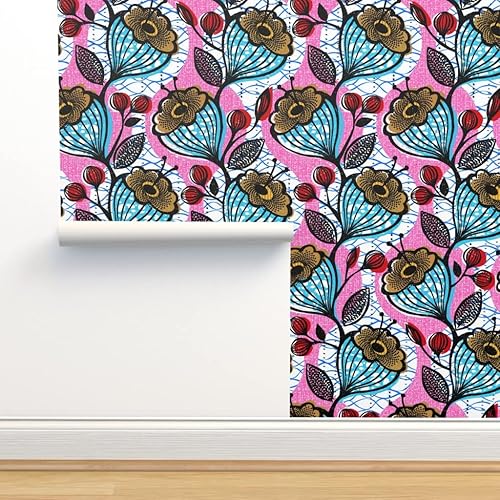 Miniatura 4 de Spoonflower Papel tapiz autoadhesivo de 3 x 2 pies, estampado floral africano, flores, arte étnico de África, inspirado en Memphis, impresión de