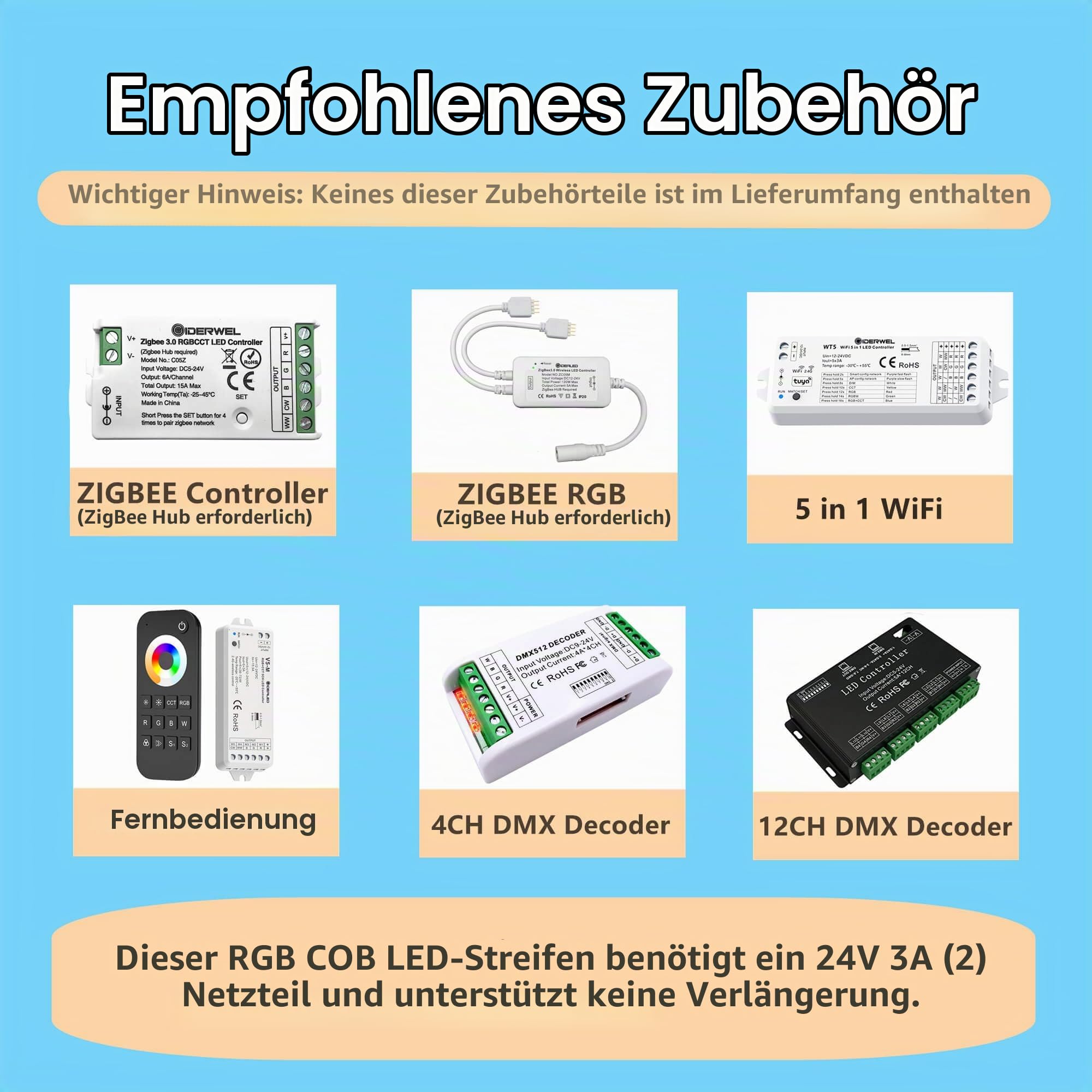 DC24V COB RGB LED Streifen,10m/Rolle Lichtstreifen für Ambientebeleuchtung