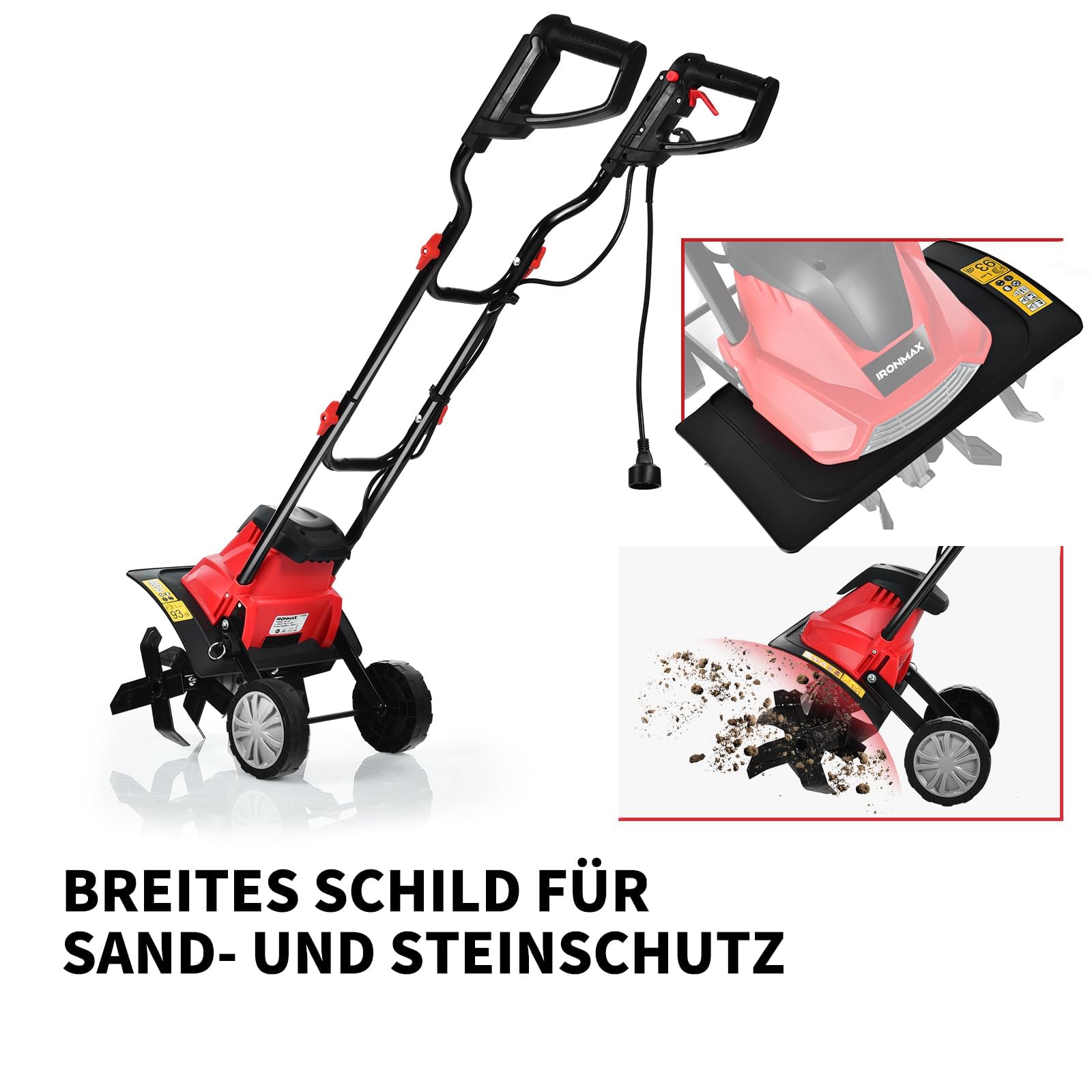 GOPLUS Elektro Bodenhacke, 1200W Gartenfräse mit 4 Hackmesser, 22 cm Arbeitstiefe, 35 cm Arbeitsbreite, klappbare Motorhacke, Bodenfräse mit 2-Punkt-Schalter, Gartenhacke elektrisch für Bodenlockerung