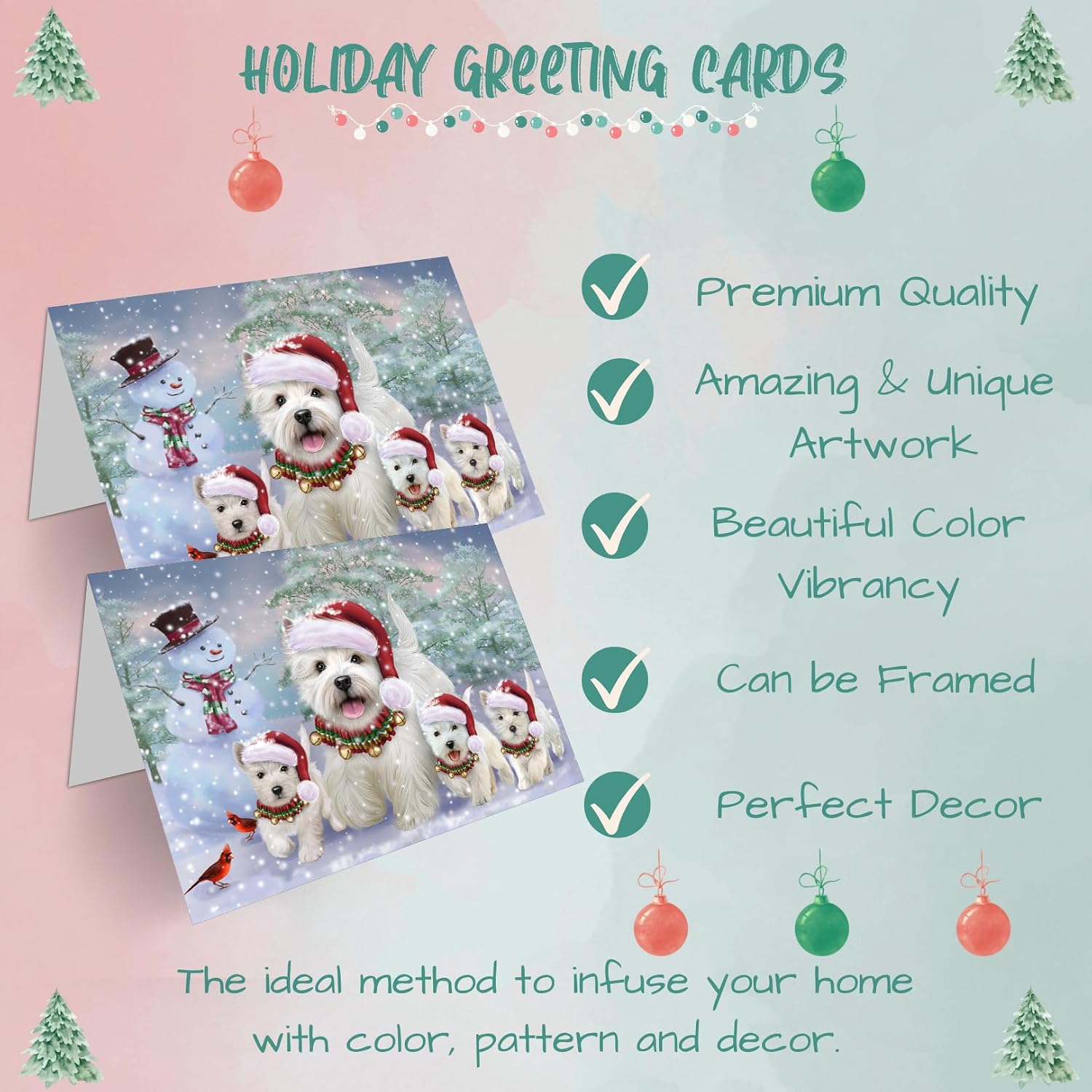 Christmas Running Family West Highland White Terriers Dog Greeting Cards - Adorable Pets Invitation Cards with Envelopes - Pet Artwork Christmas Greeting Cards GCD71468 (10 Greeting Cards)