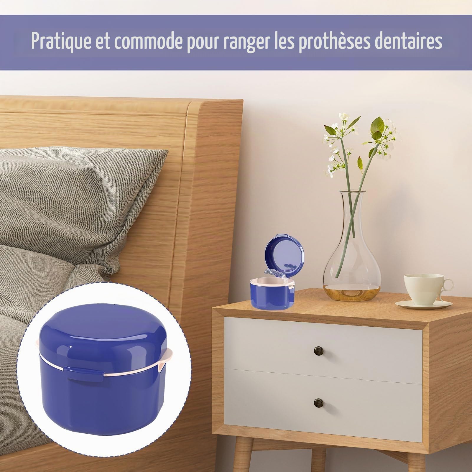Récipient pour Appareil Dentaire, 1 pièce Boite pour Appareil Dentaire, Boite A Dentier Adulte, Boite Dentier Adulte, Boite Dentier, pour le Stockage et le Trempage des Protège-Dents (Bleu)