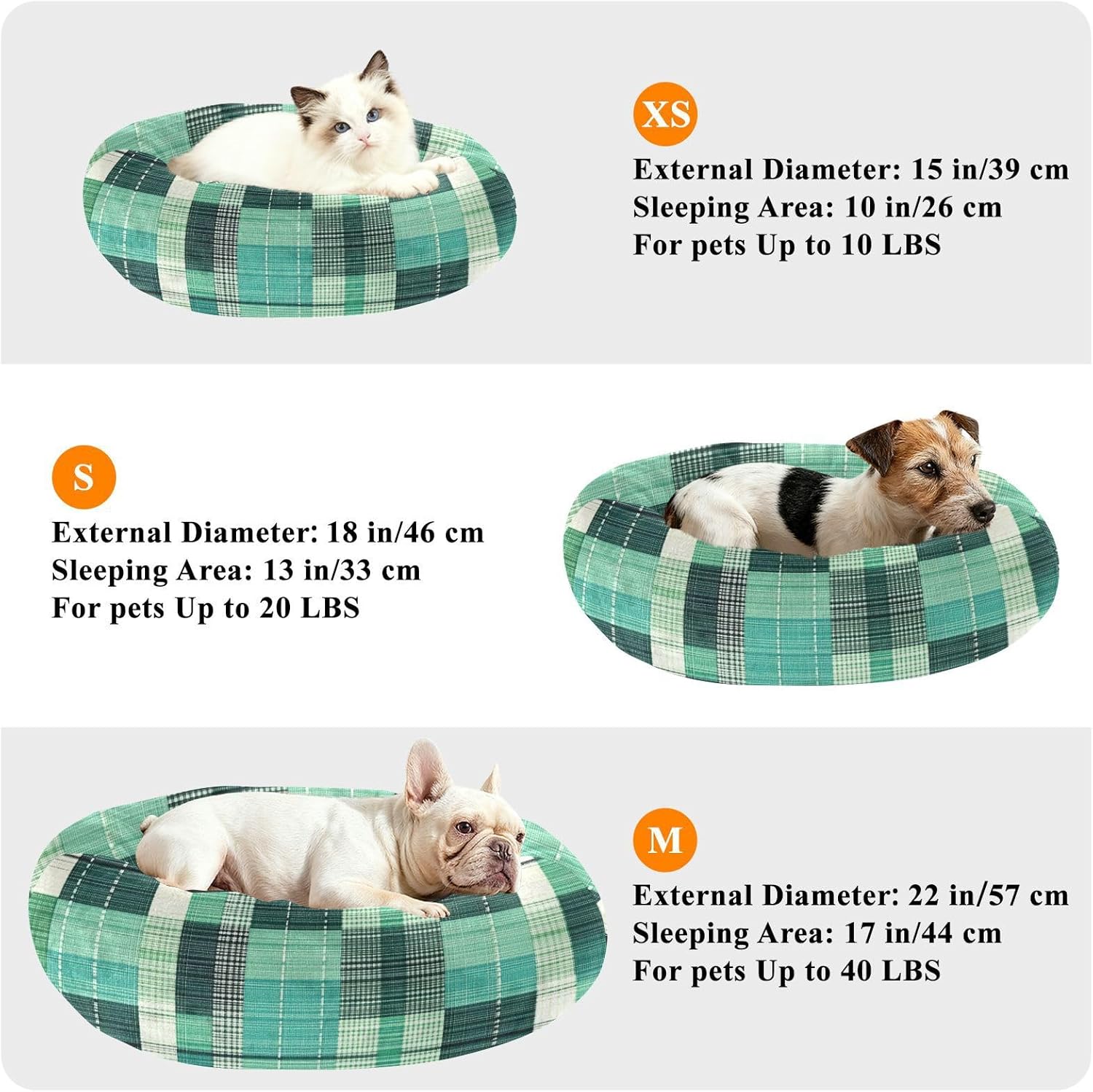 Herringbone Checked Turquoise Green Pet Dog Bed Removable & Washable Dog Pillow Bed for Extra Small Size Pets Sleeping S