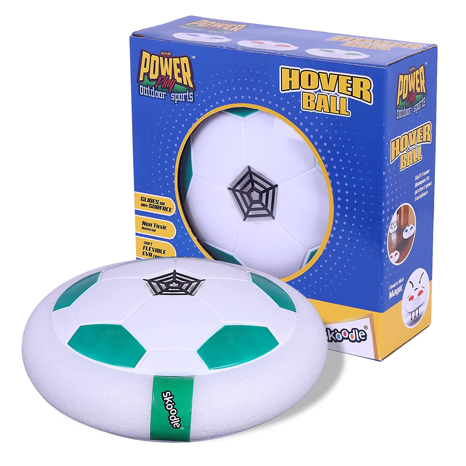 Skoodle Power Play Hover Ball - Green | Battery Powered Hover Football | Indoor Floating Hoverball Soccer | Air Football | Made in India | Best Gift Fun Toy for Kids Boys & Girls 3-12 Years