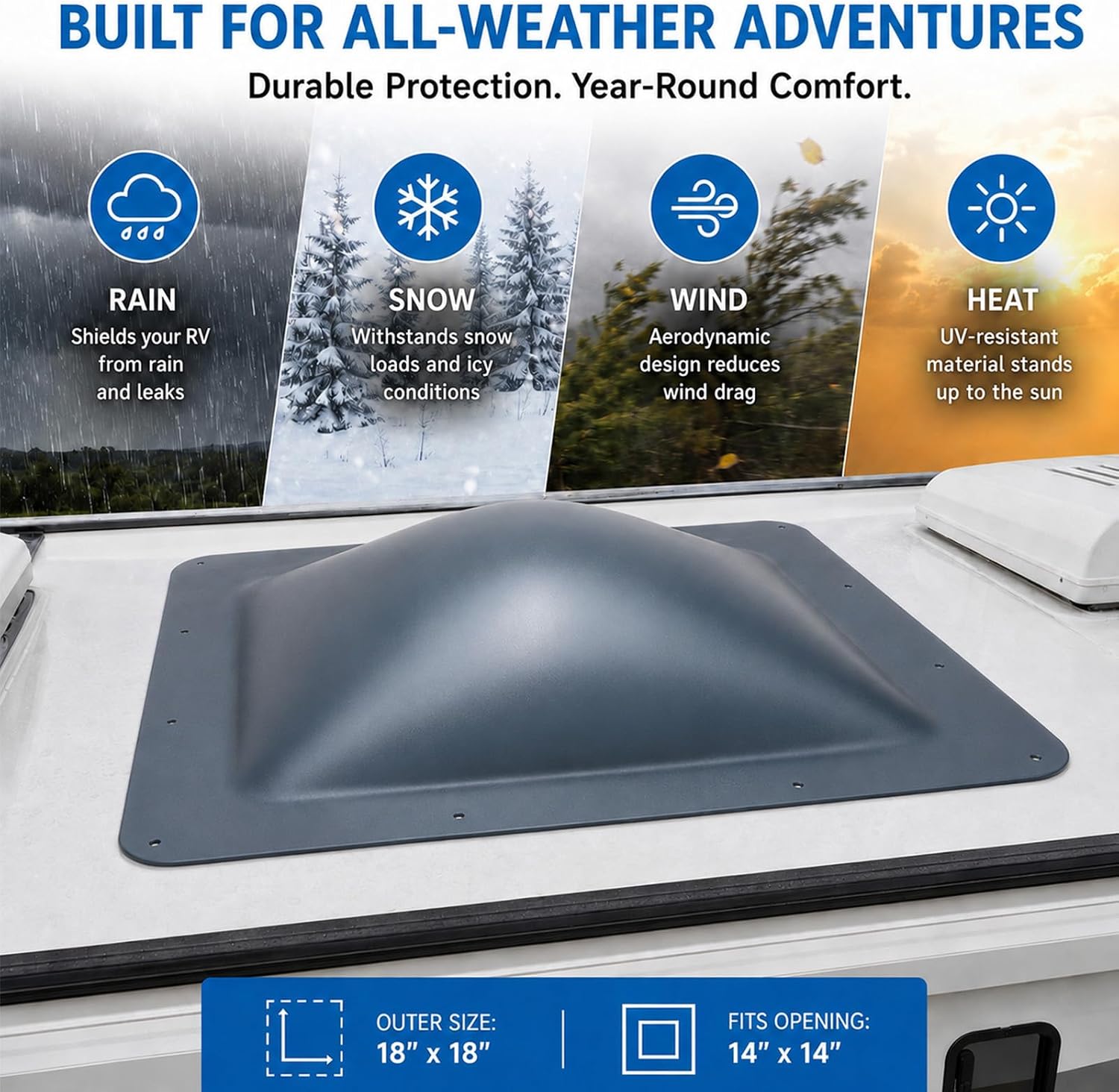 RV Skylight Replacement 18" x 18" Outer Dome Cover Fit 14" x 14" Openings