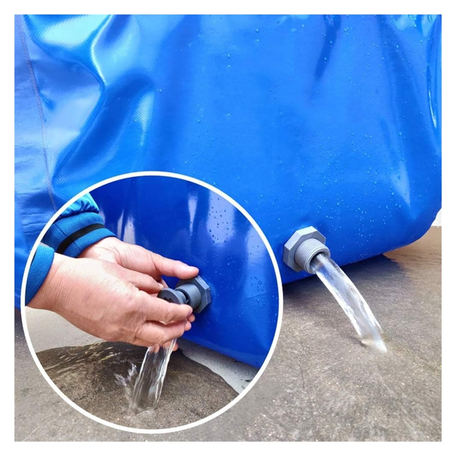 Laghetto portatile in tela, Laghetto for pesci portatile blu, serbatoio in tela da 0,5 mm, con scarico, giardino, dimensioni multiple(0.6x0.8x0.5m)