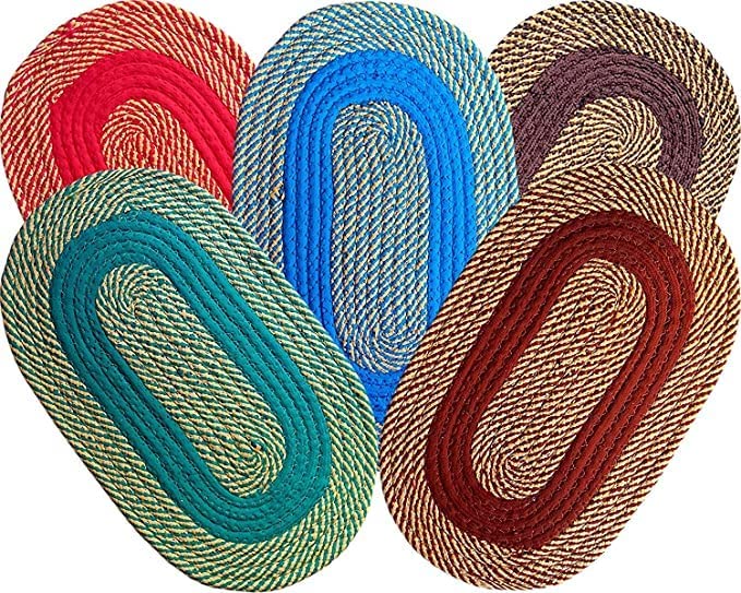 Cotton Door Mat Reversible Striped Multicolor Cotton Blend Bath Mat Combo for Home Decor Oval Shape Door Mat (Multicolor, 33 x 55 cm) Set of 5-image-46