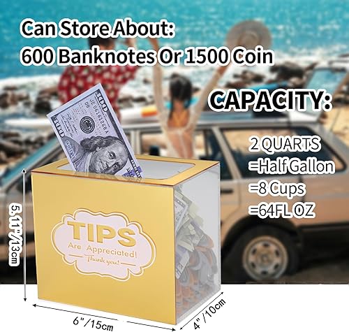 Miniatura 2 de Tarro de puntas acrílicas para dinero, caja de puntas doradas para bares de barman, contenedor de dinero, músicos, restaurantes, conductor,