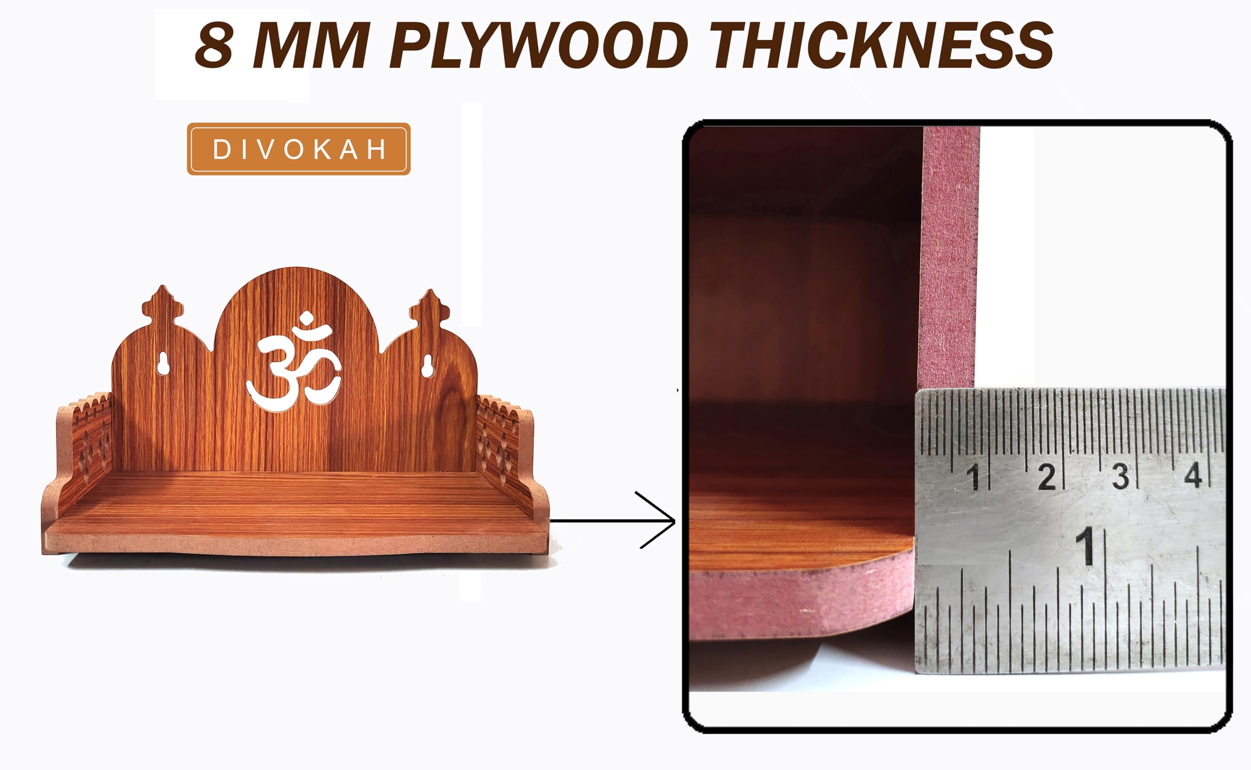 DIVOKAH® Plywood Small Wooden Temple for Home Office and Shop/Wall Hanging Temple/sinhasan/Pooja mandir/Pooja Stand/Hindola (8 MM Plywood Thickness) WDN_3G 2