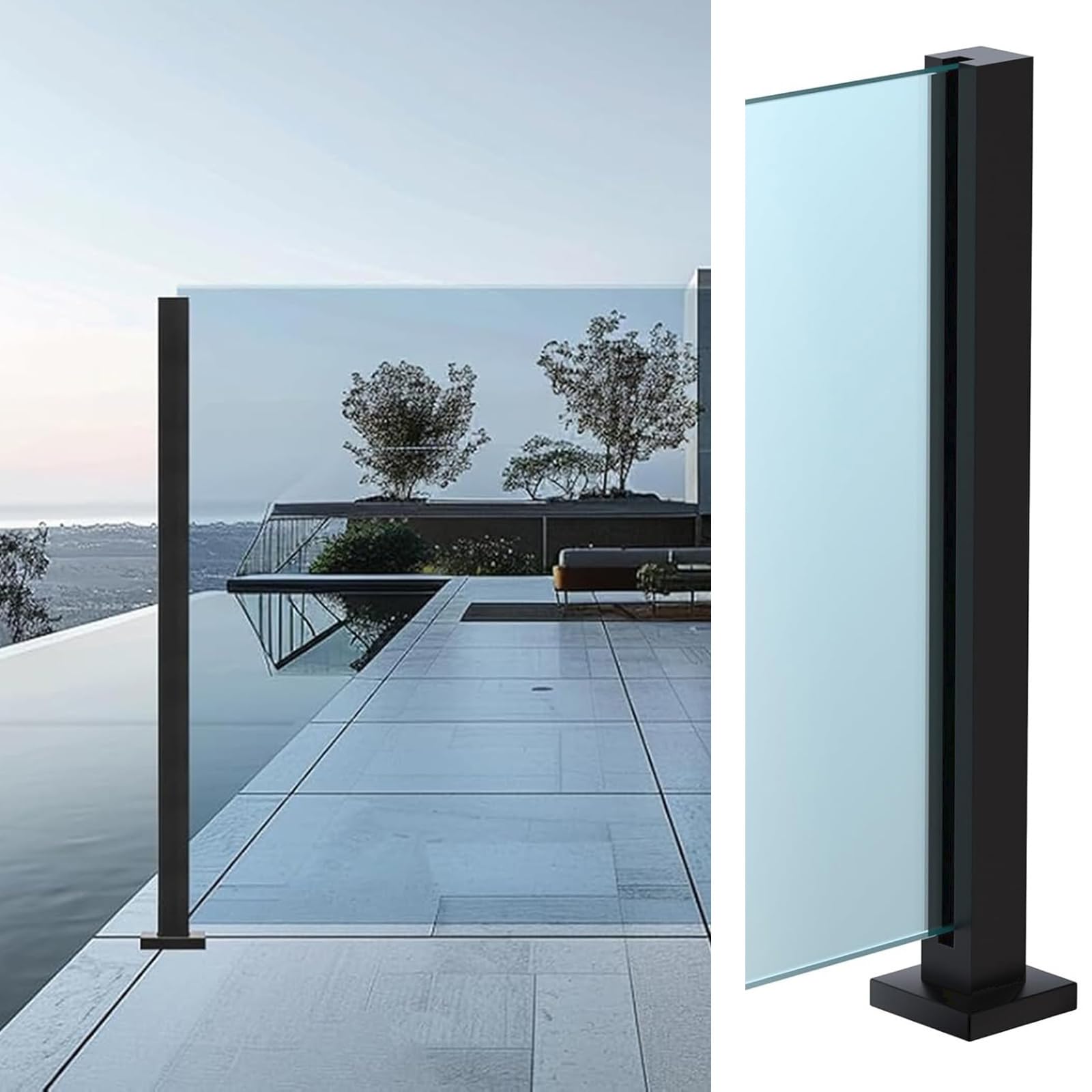 Sistema de Postes para barandillas de Vidrio 85/95/105 cm, Poste de balaustrada de Acero Inoxidable 304, Apto para barandillas de Interiores y Exteriores en terrazas,Black~End Post,95cm