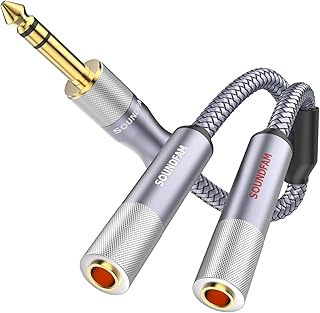 1/4インチ TRSステレオスプリッターケーブル 2フィート/60cm、TRS 1/4インチ スプリッター オス×1 - メス×2、1/4インチ 6.35mm ステレオオスプラグ - デュアル 1/4インチ 6.35mm メス - グレー