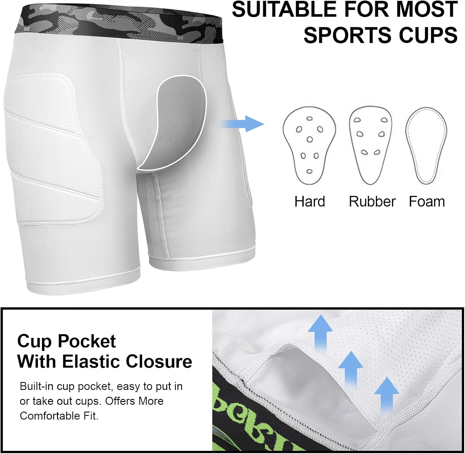 Youth Compression Sliding Shorts with Protective Cup Padded Baseball Sliding Shorts for Football Lacrosse(White) - Image 4