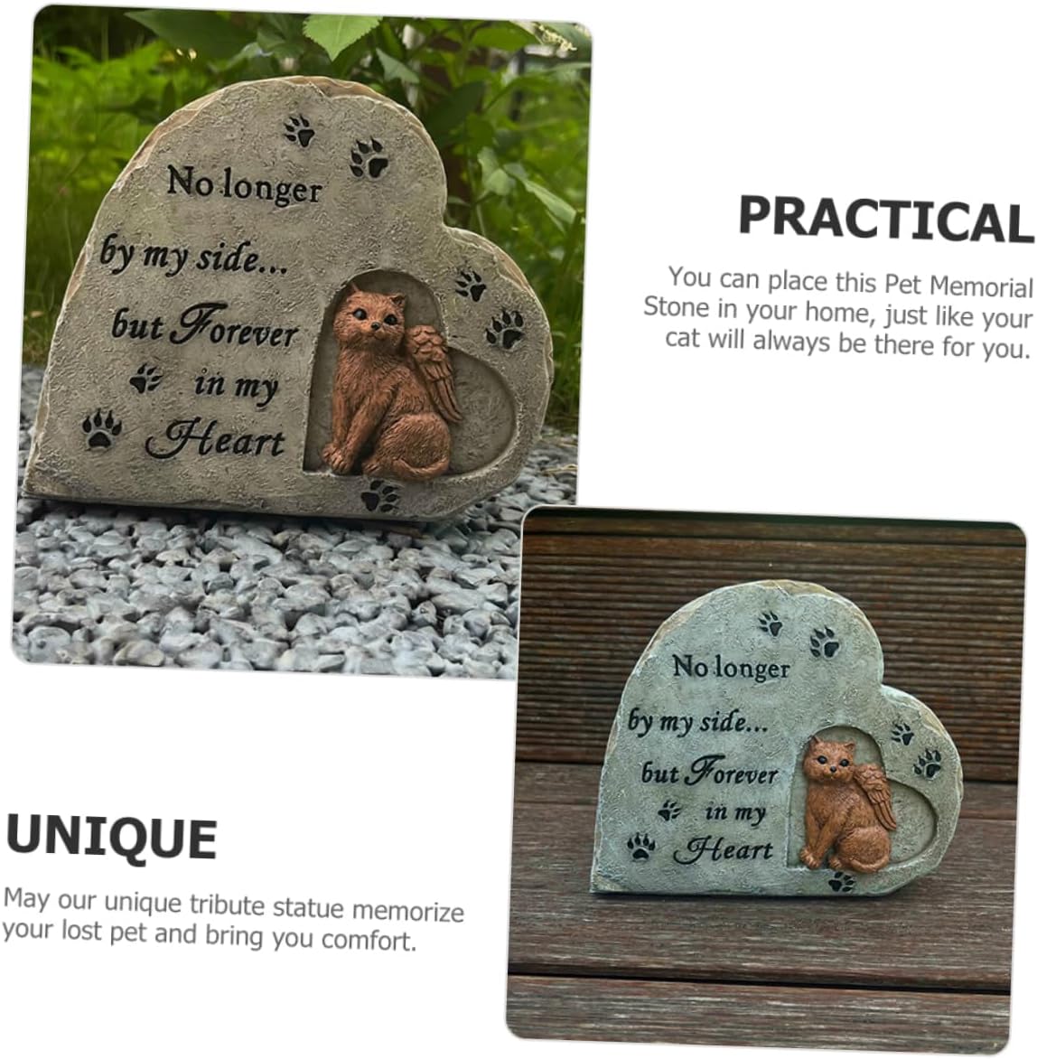 Toyvian Garden Cat Tribute Statue Durable Resin Pet Memorial Stone for Outdoor Use Heart Shaped Angel Design Keepsake for Cat Passing Memorial for Cat Lovers