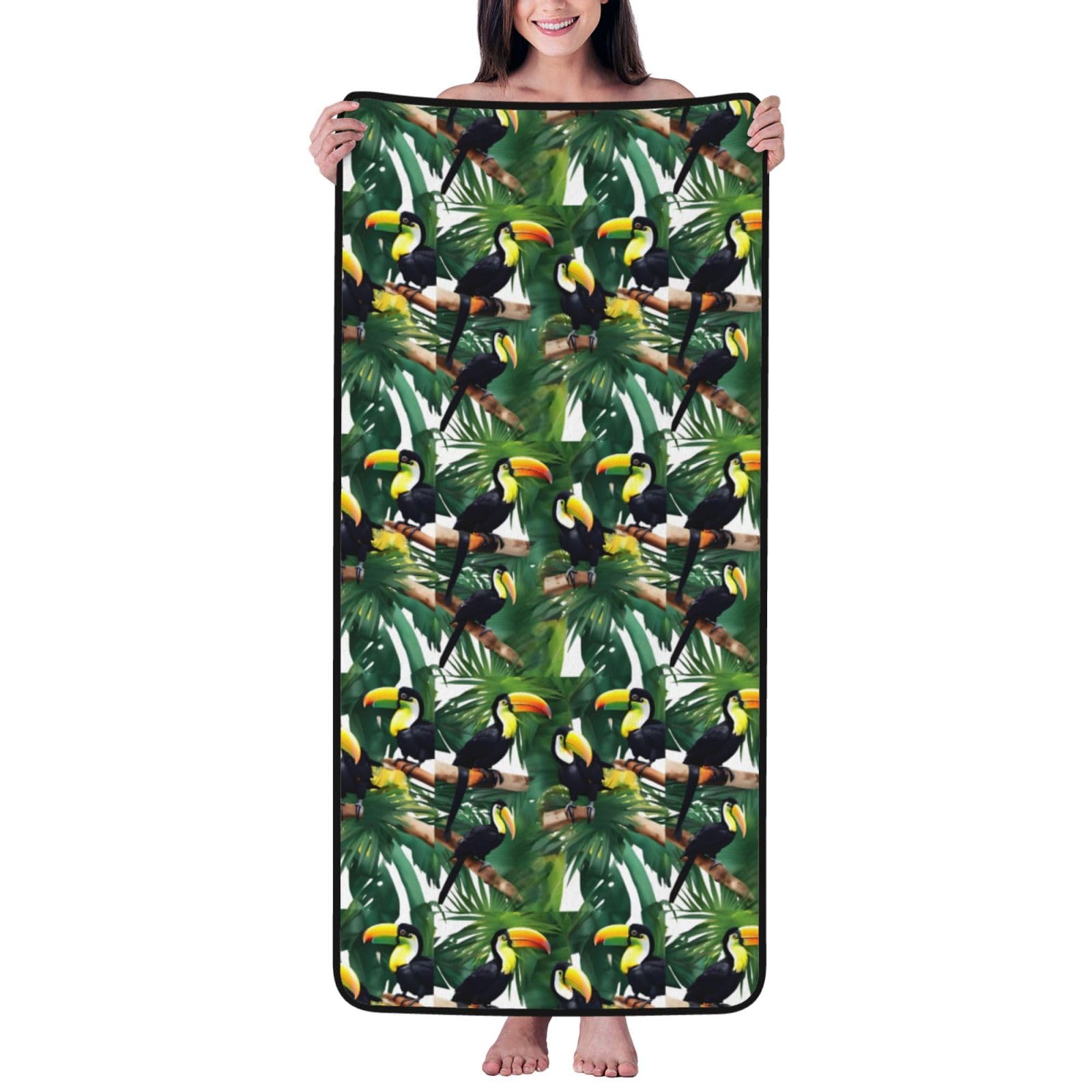 KPXXAQT Toucans Parrot Palm Tree Leaves Print Coral Velvet Bath Towel Soft Absorbent Towels Home Vacation Or Summer Gifting