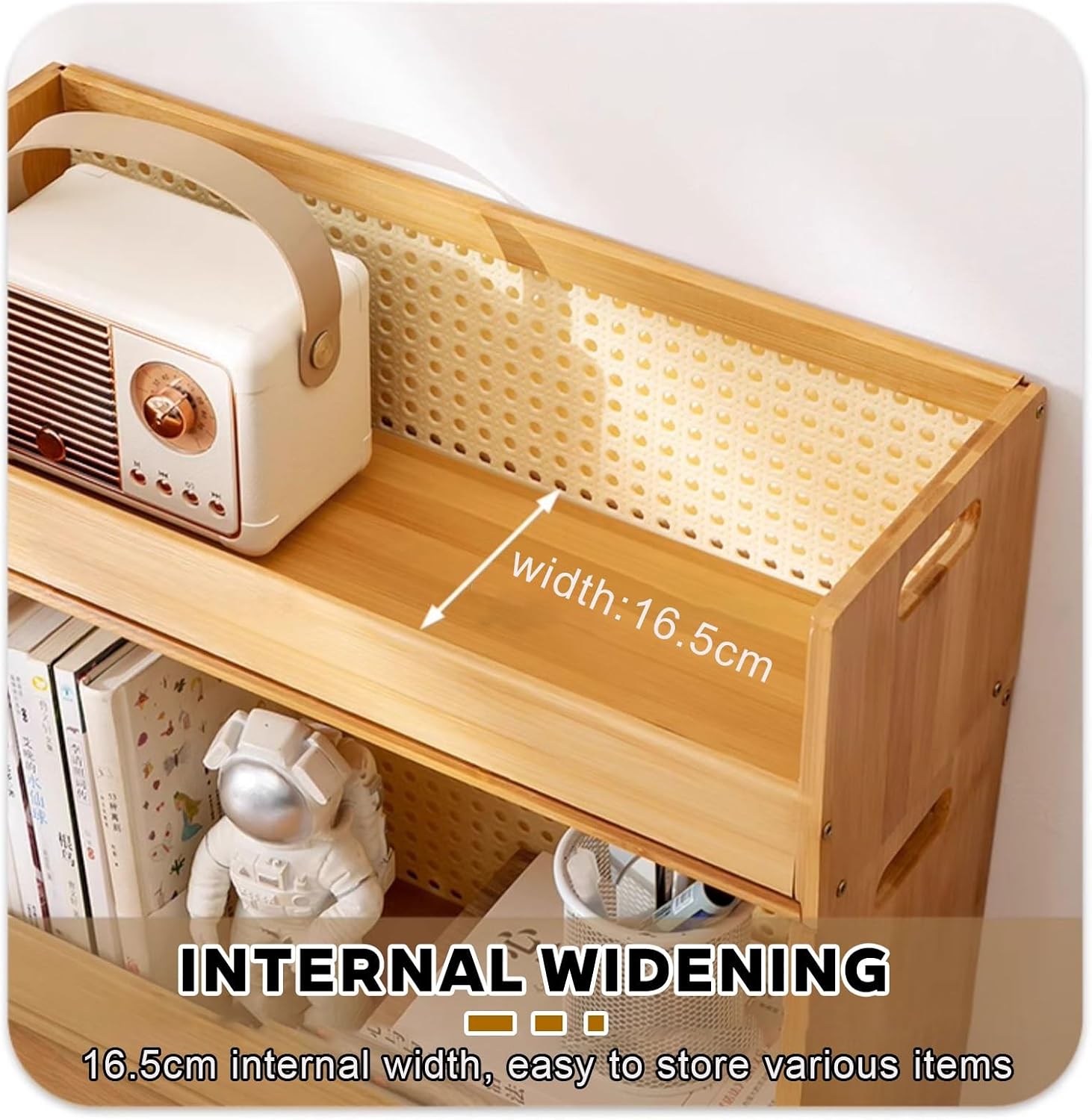 Combination of Various Methods Wood Desk Organizers,Multipurpose Desktops Display Rack with Guardrail,Small Tabletop Book Shelf,Open Desktop Storage Shelf for Home Office Dorm
