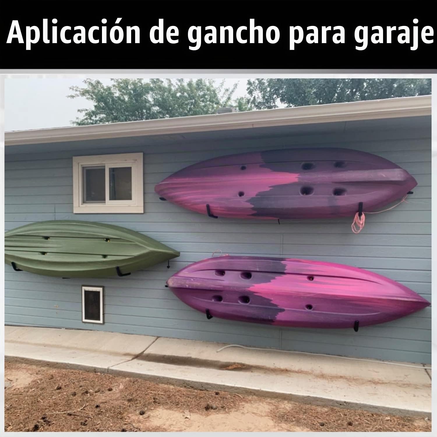 Gancho de almacenamiento de garaje, estante de almacenamiento de kayak de acero resistente de 39 cm, paquete de 4 perchas de garaje de montaje en pared para escalera, canoa, tabla de surf