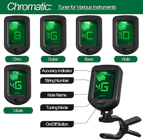 Miniatura 2 de Juego de afinador de guitarra, accesorios de guitarra, incluye afinador de guitarra, púas de guitarra y soporte para púas de guitarra, para