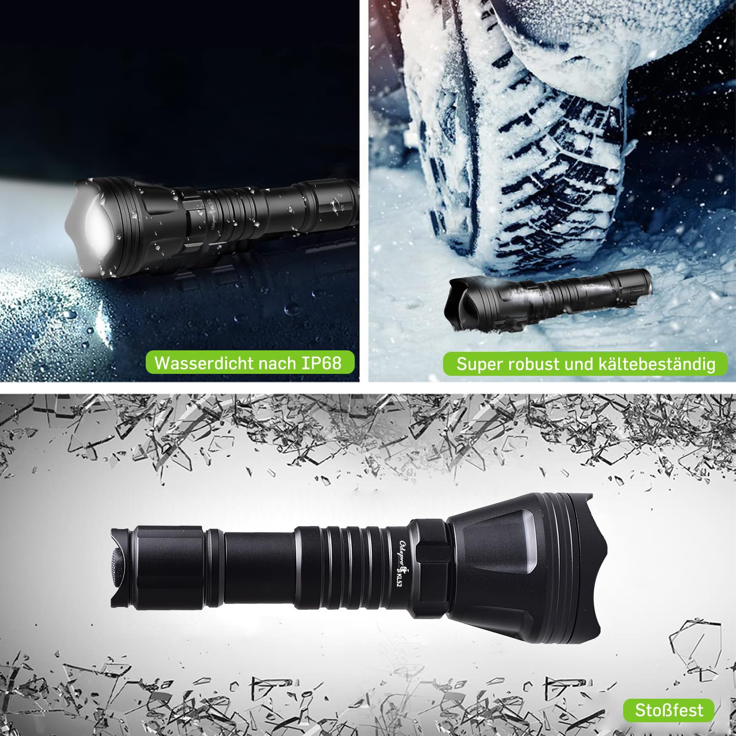 KL52 Plus Taschenlampe LED mit Weiß,Rot,Grün,IR850, Zoom Taktische Taschenlampen, IP68 Wasserdichte Leuchte mit Fernschalter für Outdoor,Camping,Wandern,Notfäll