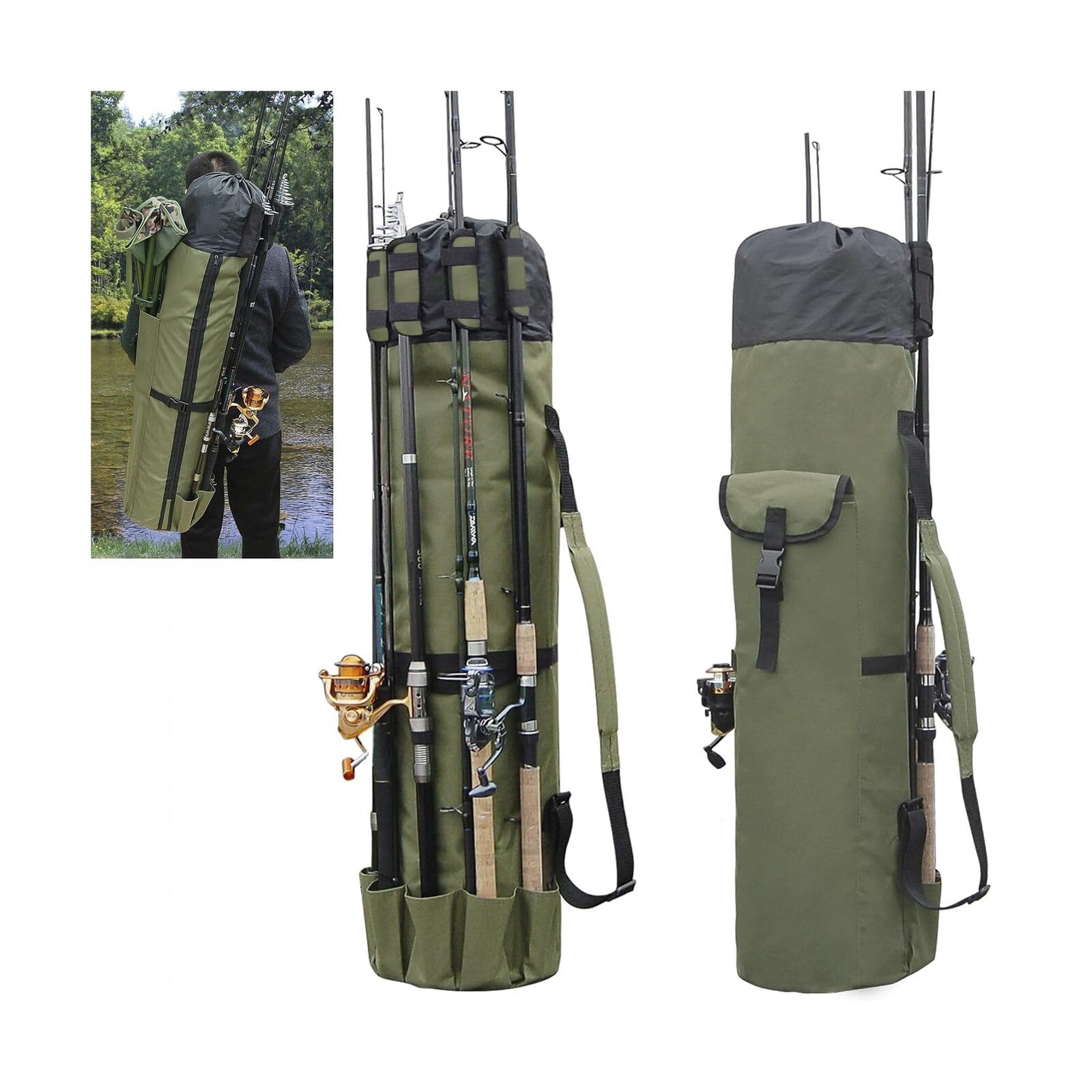 Sac Canne à Pêche Étanche Housse Pliante Grande Capacité Sangle Réglable Canne Moulinet