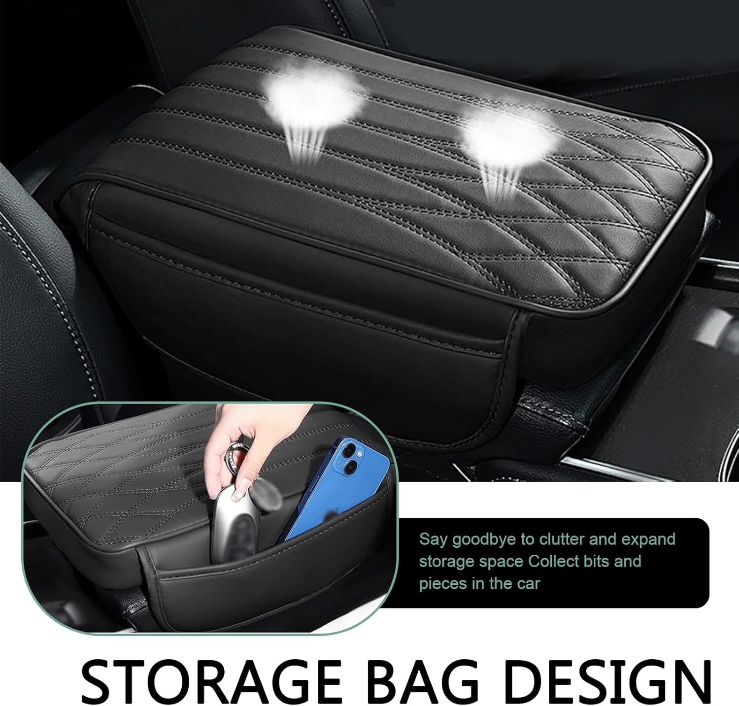 MLY 1 PC Car Center Console Cover, Durable Leather Memory Foam Armrest Cushion Pad with Height Booster, Anti-Scratch Center Console Protector, Universal Fit Organizer Accessory for Most Cars (Black)