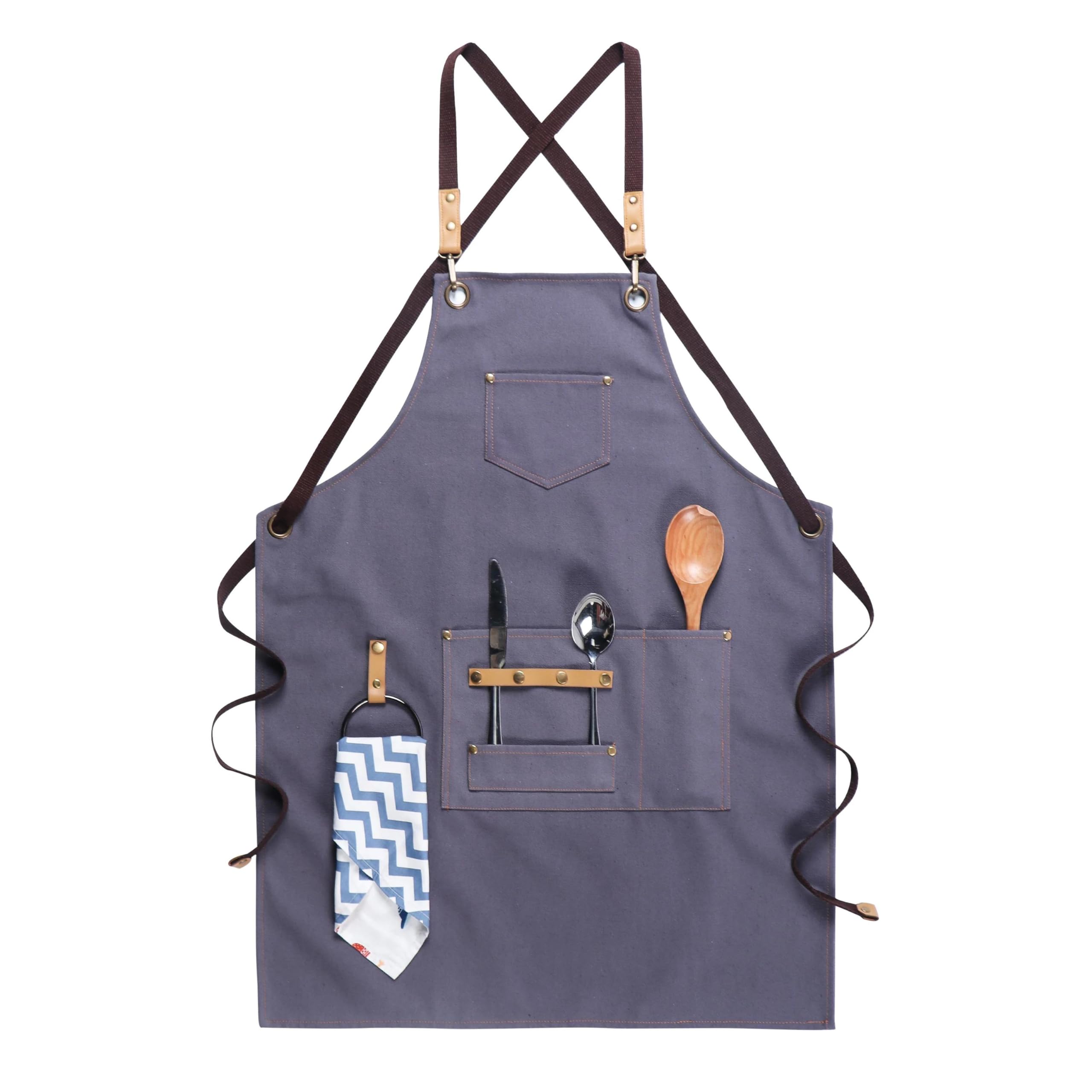 Delantal Cocina Baberos Delantal De Lona Resistente Toalla Colgante Diseño De Bolsillos Grandes Ajustable A Prueba De Cuerpo Unisex
