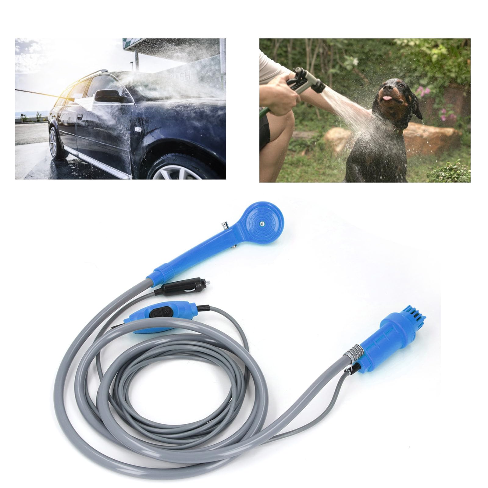 SIXRUN Tragbare Campingdusche, Einstellbarer Wasserfluss 2,5 L/Min mit Dichtungspumpe und Filtersystem für Outdoor-Duschen, Haustierreinigung, Autowäsche